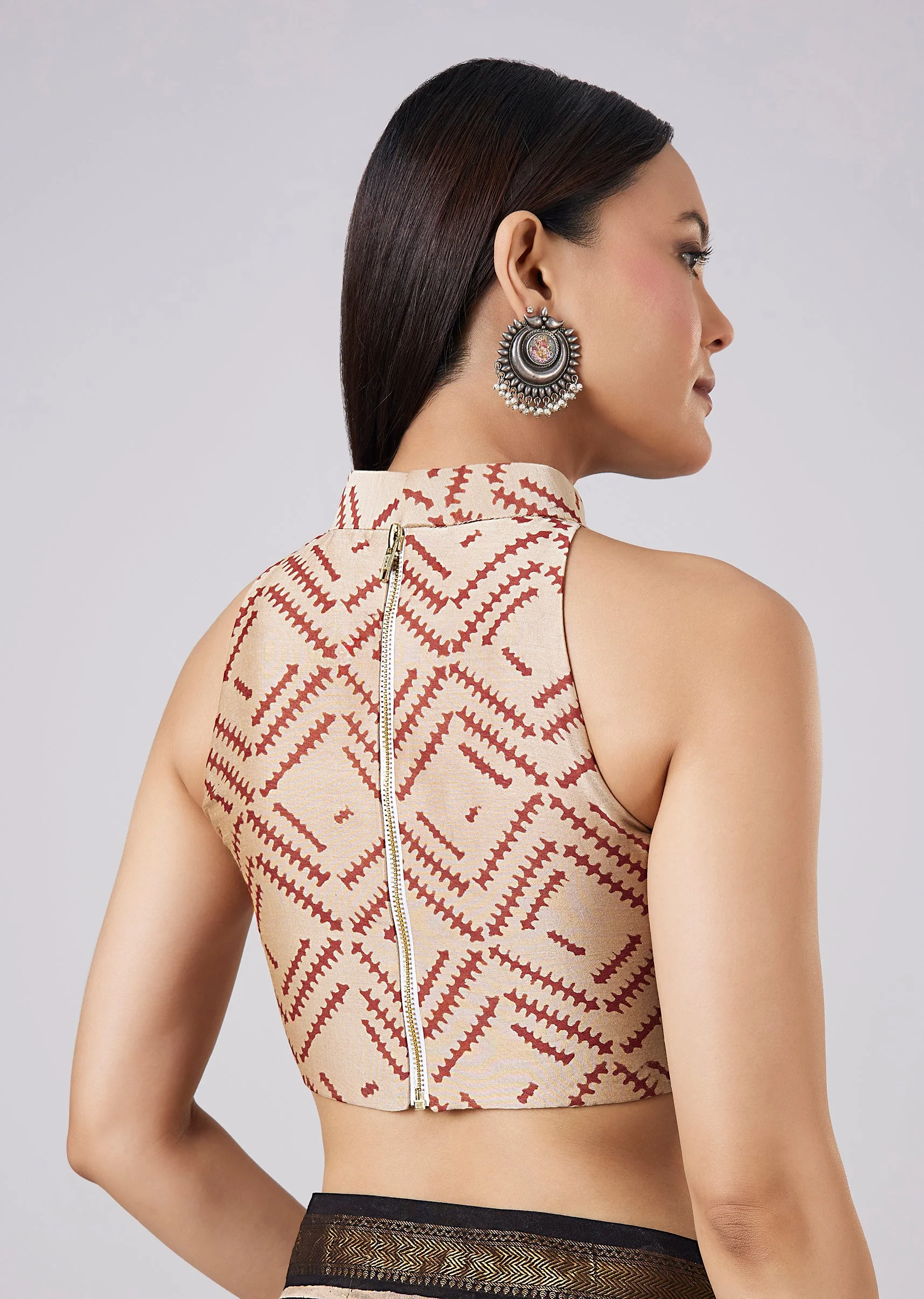 Red Hand Painted Motif Saree with Stitched Blouse - Image 8