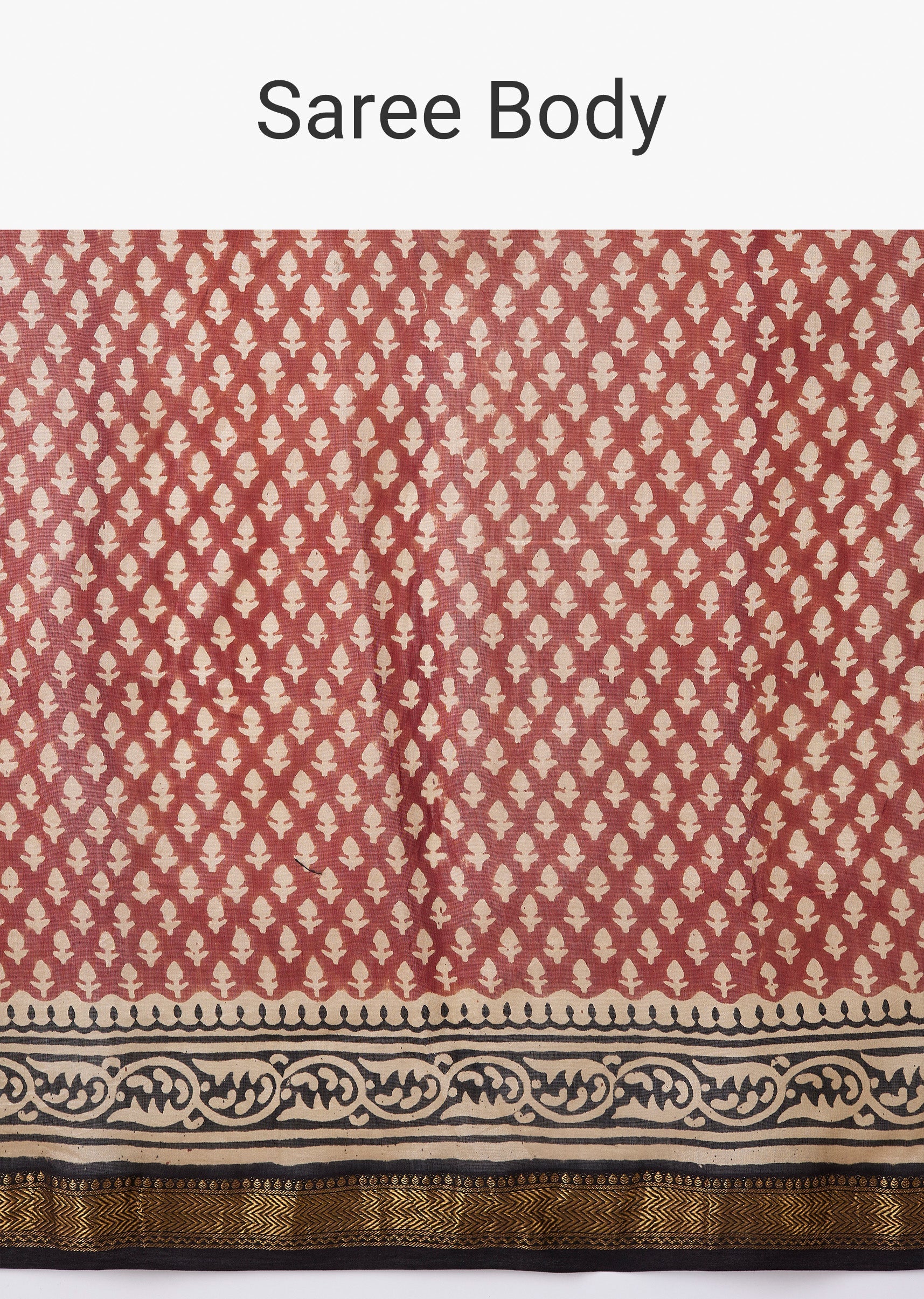 Red Hand Painted Motif Saree with Stitched Blouse - Image 9