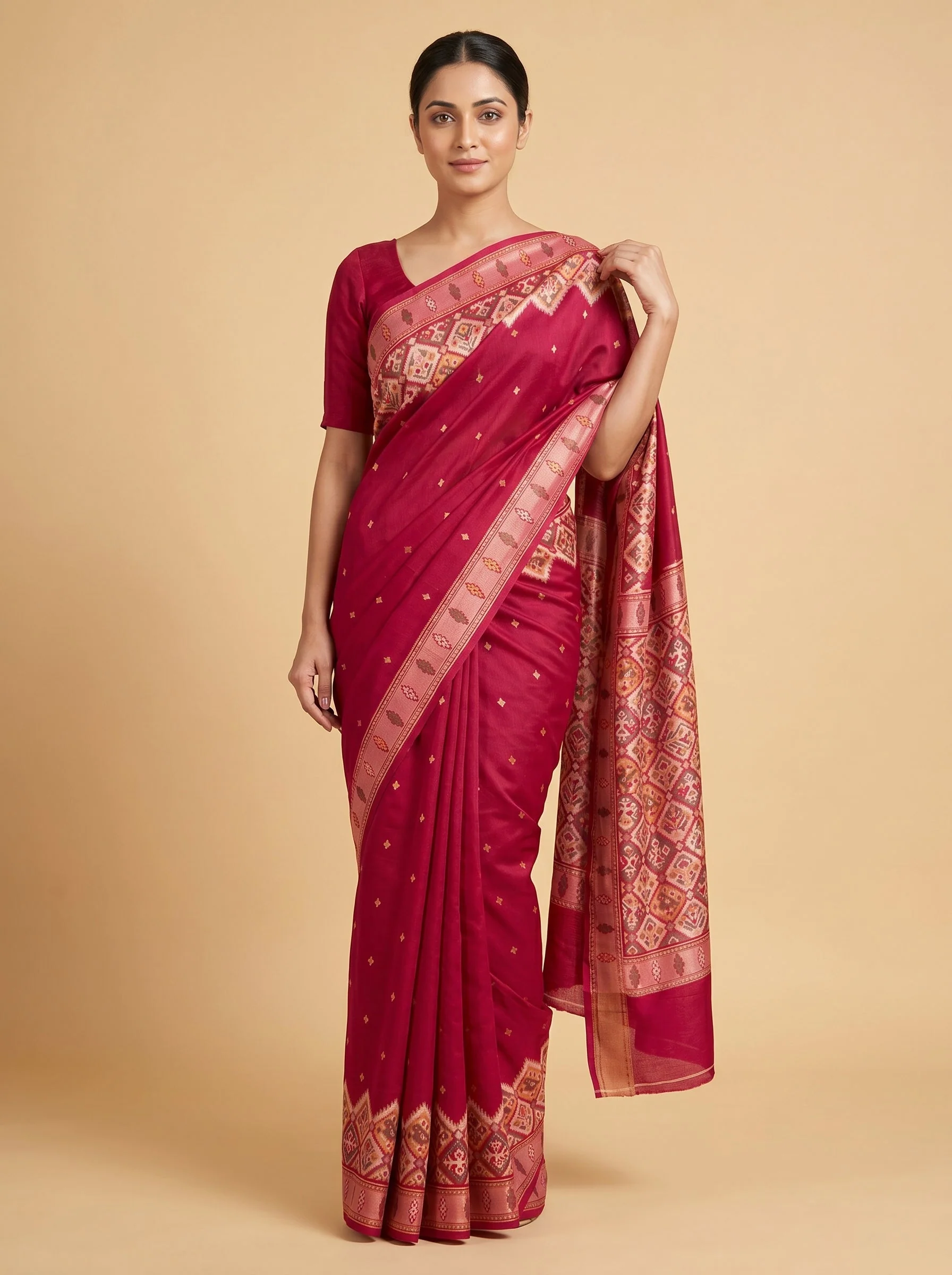 Red Handloom Saree with Bold Tone