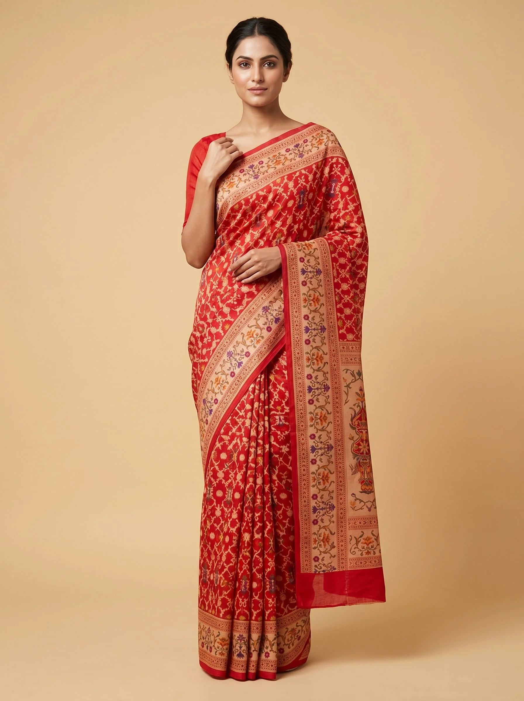 Red Handloom Saree with Statement Loom Finish