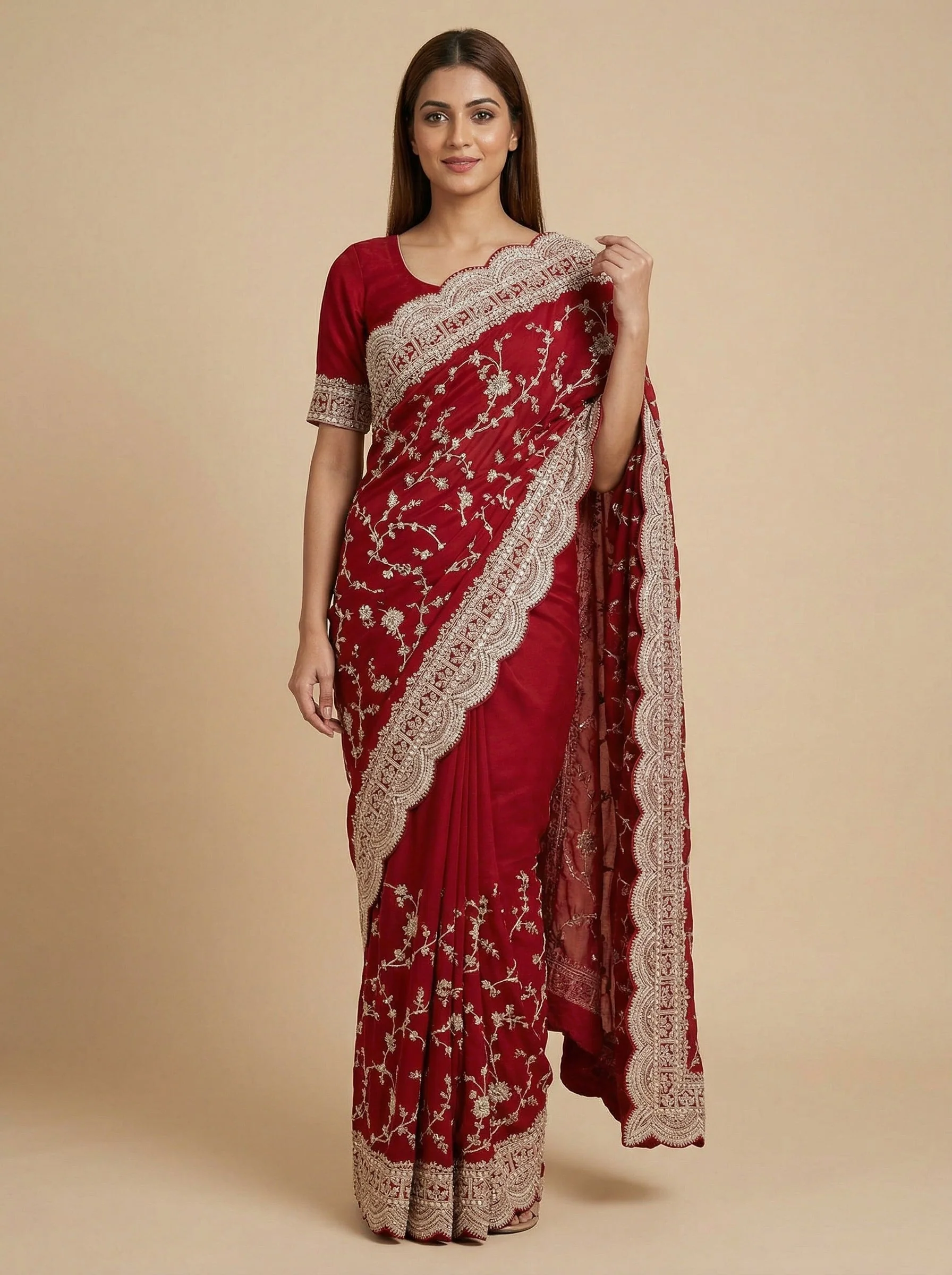 Red Heritage Embroidered Saree