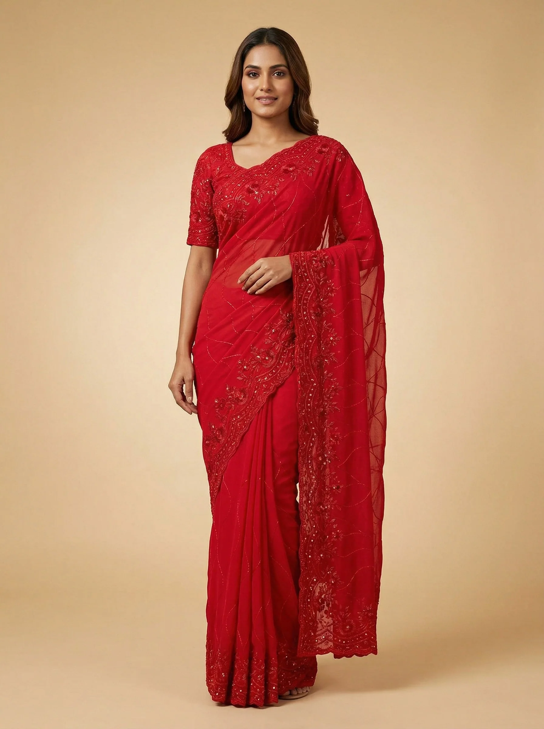 Red Imperial Embroidered Saree