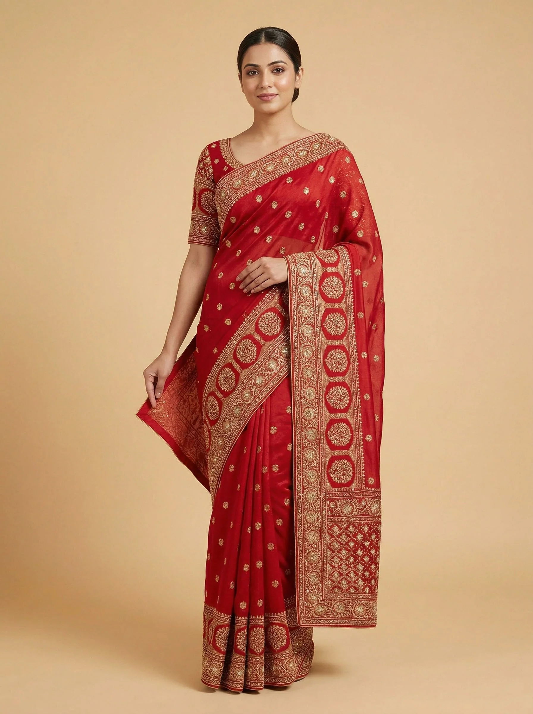 Red Jubilant Embroidered Saree