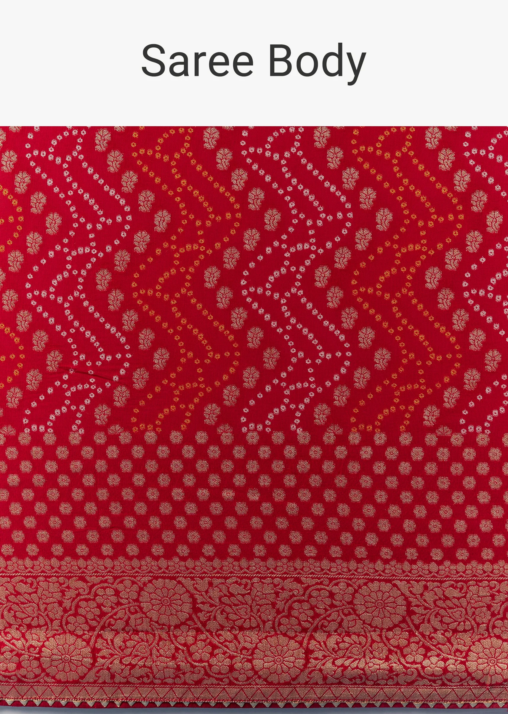 Red Khaddi Georgette Saree with Floral Weave And Bandhani Finish - Image 9