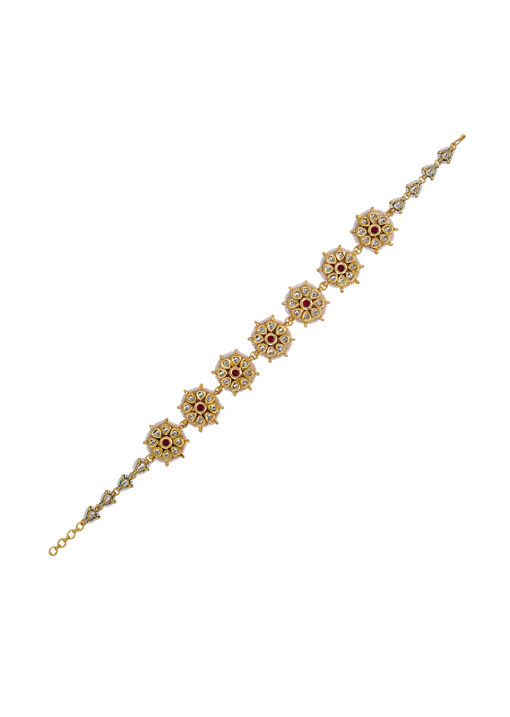 Red Kundan Floral Motif Mathapatti - Image 2