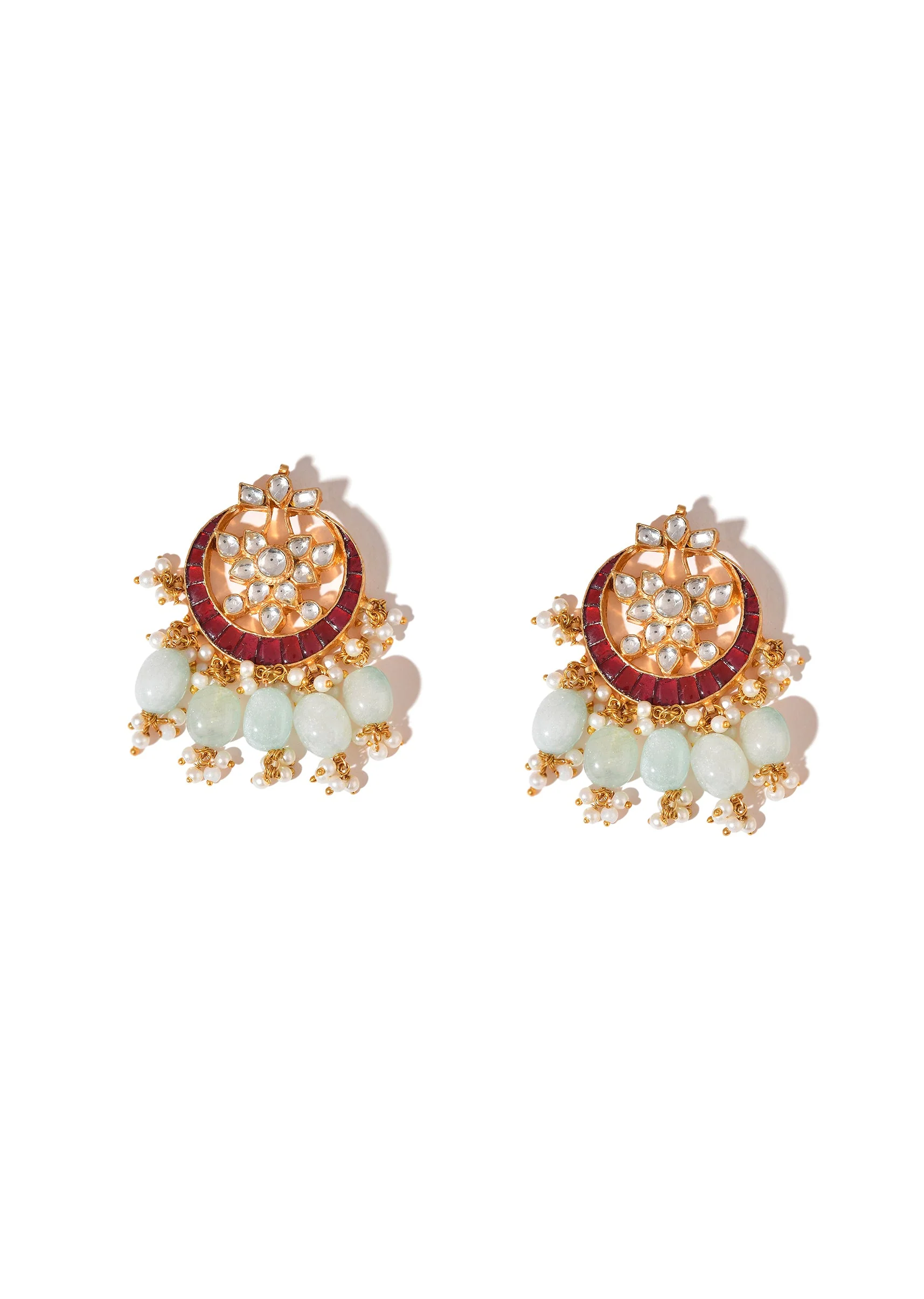 Red Kundan Stone Drop Chandbalis - Image 2