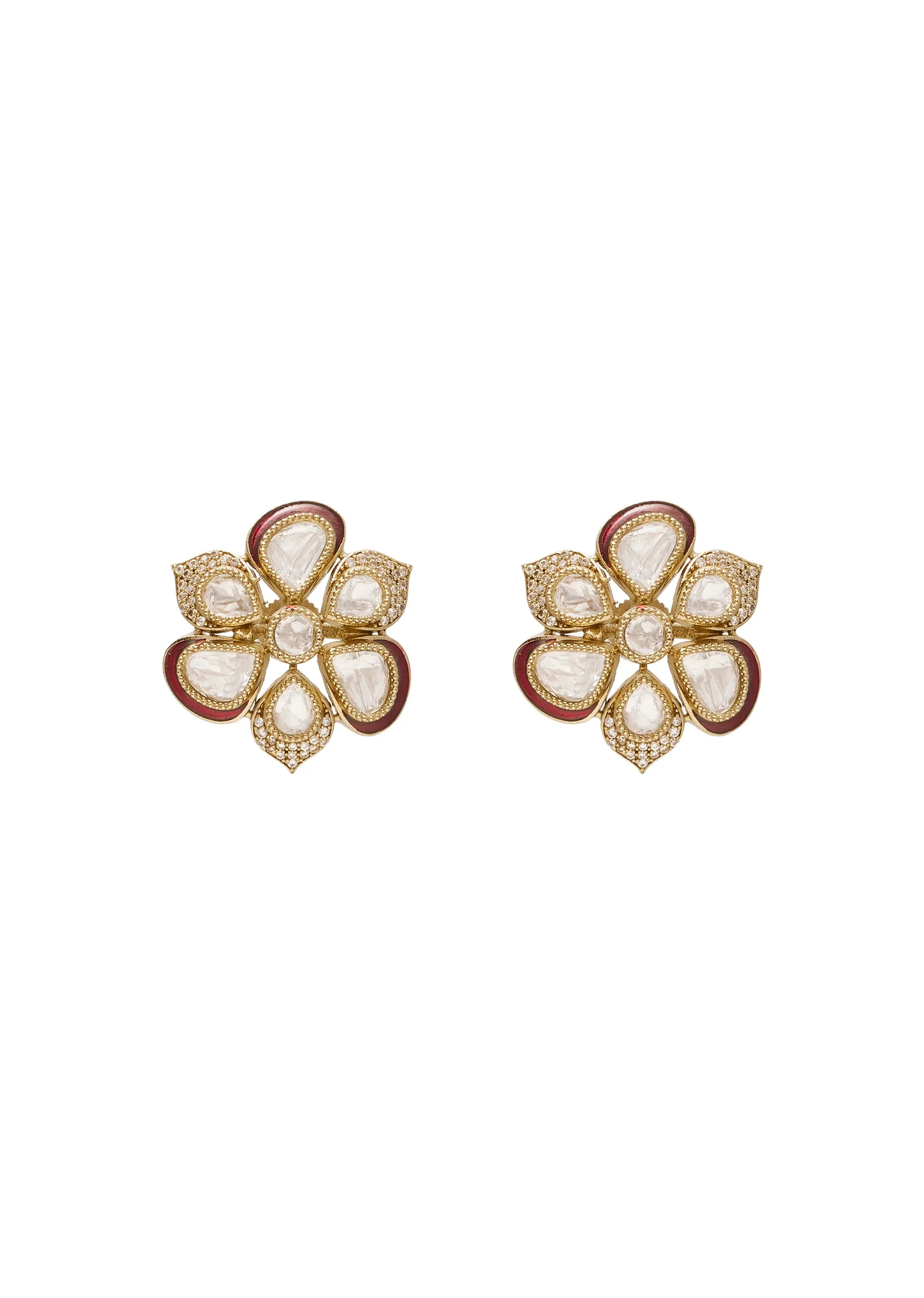 Red Kundan Traditional Earrings - Image 2