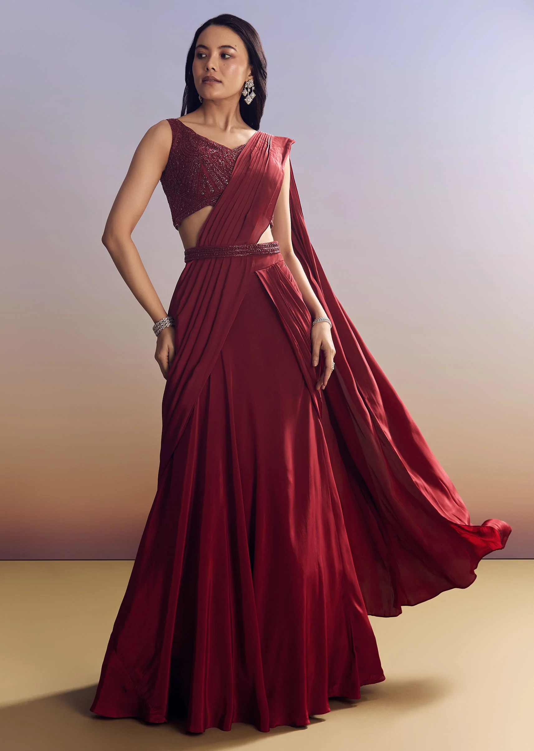 Red Lehenga Set With Cut Dana Blouse And Net Dupatta