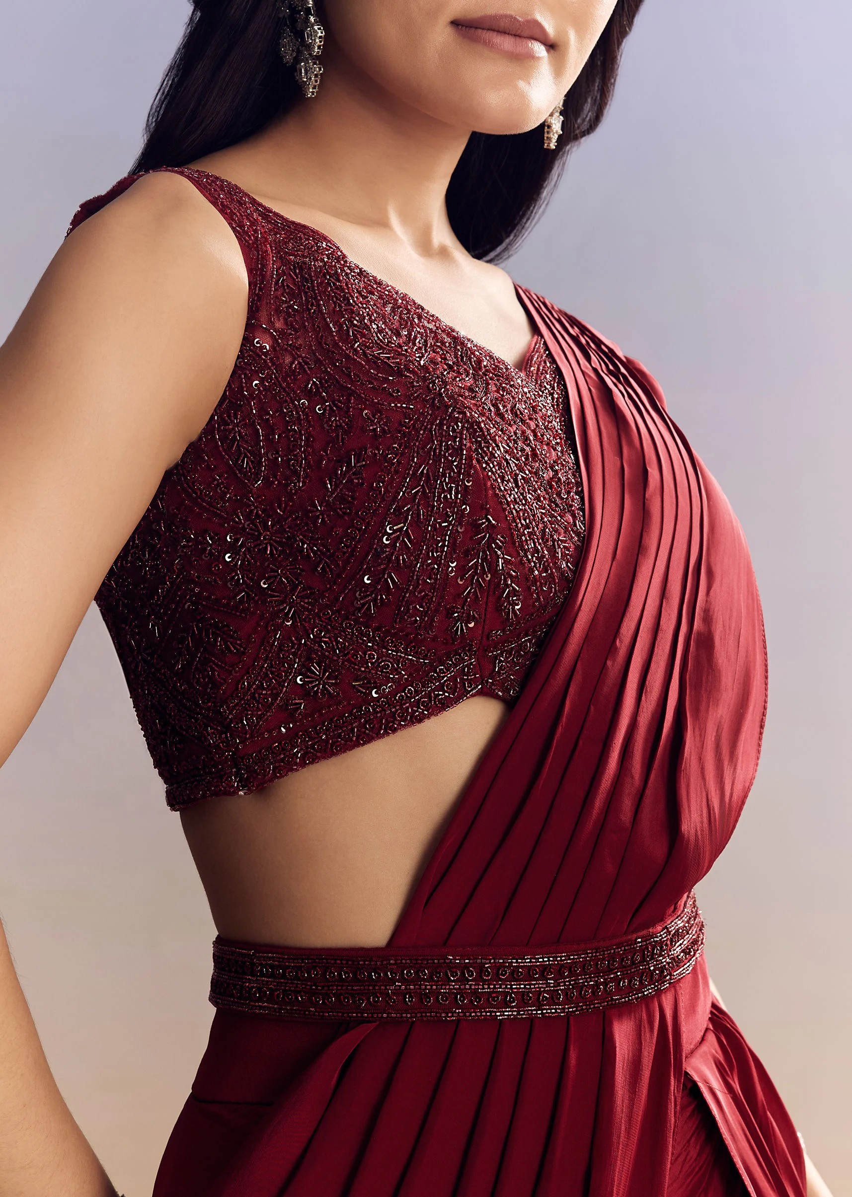 Red Lehenga Set With Cut Dana Blouse And Net Dupatta - Image 2