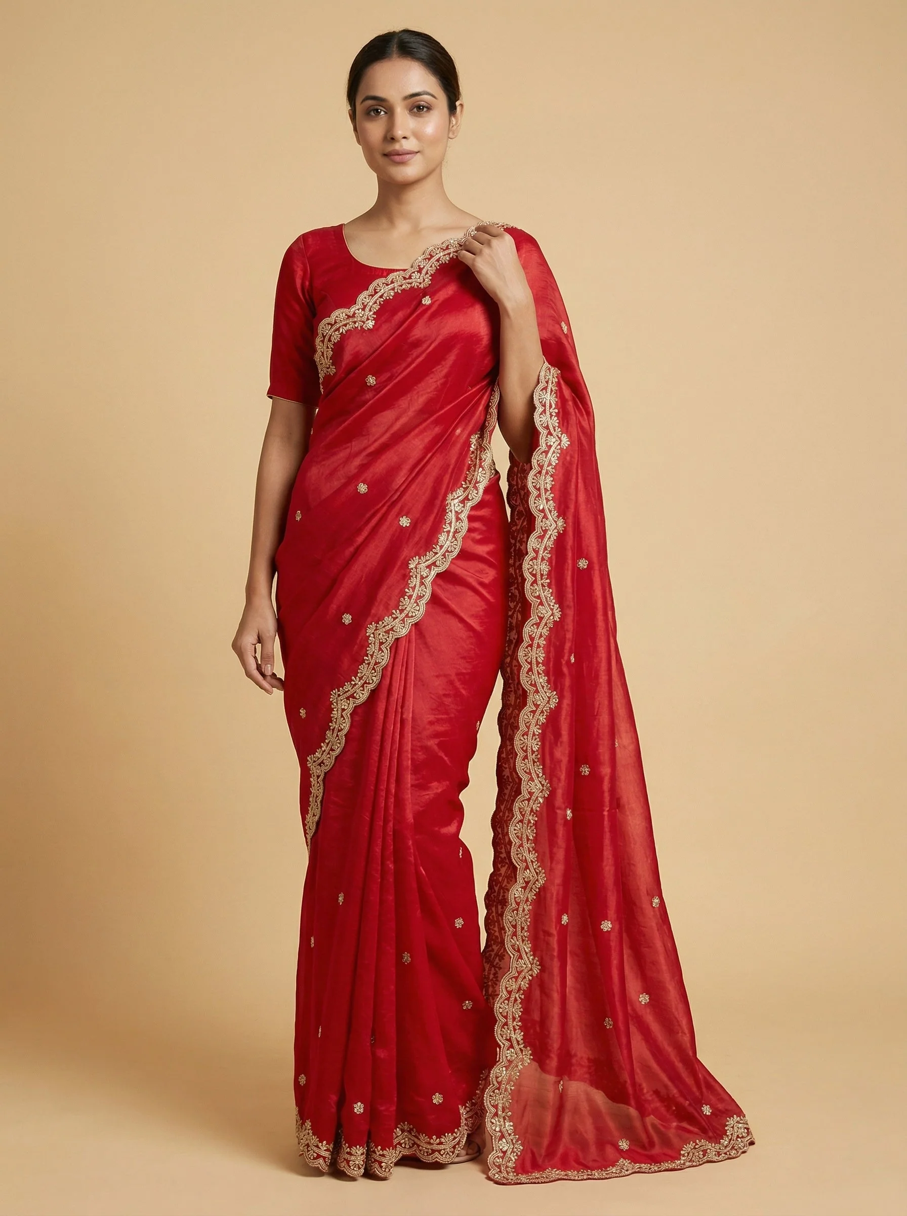 Red Lustre Embroidered Saree