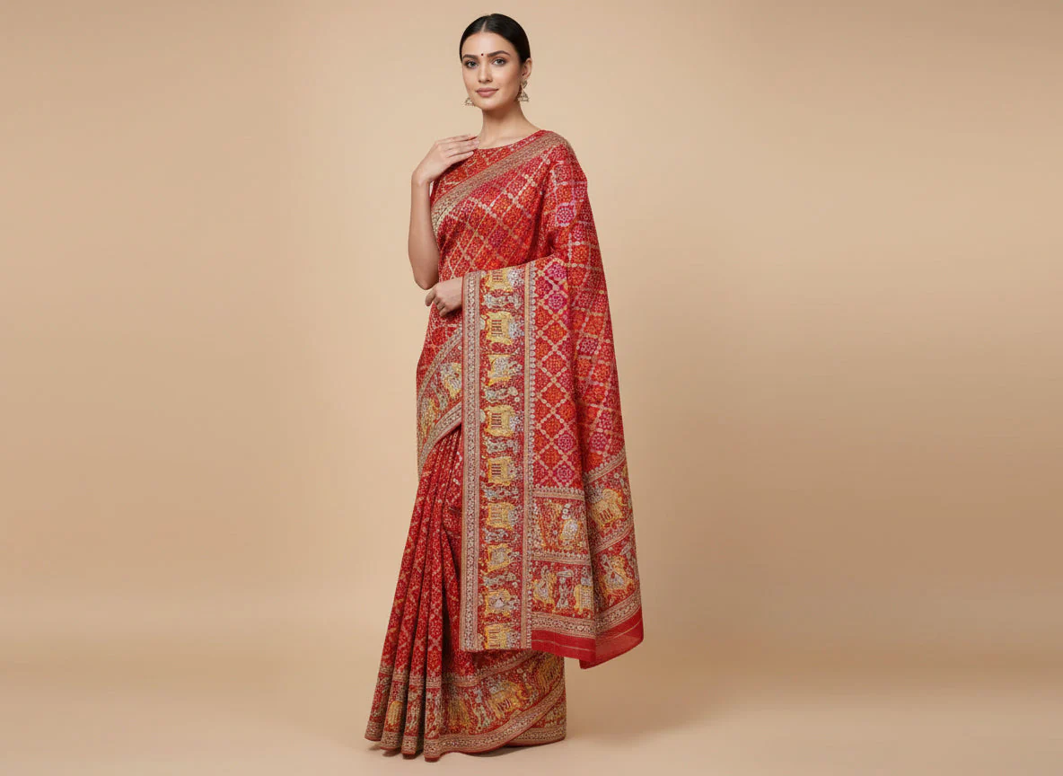 Red Majestic Embroidered Saree
