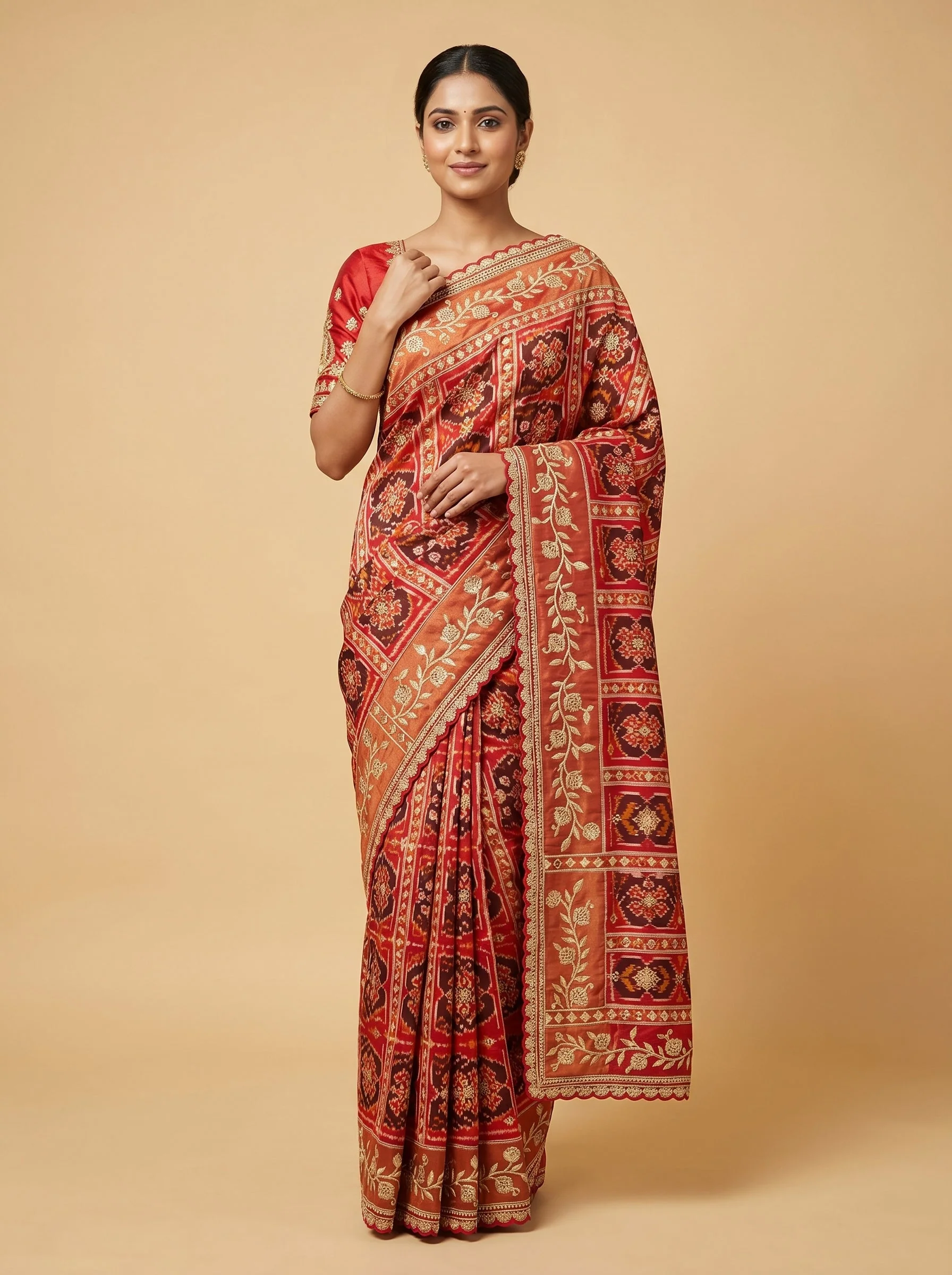 Red Maroon Dual Tone Embroidered Saree