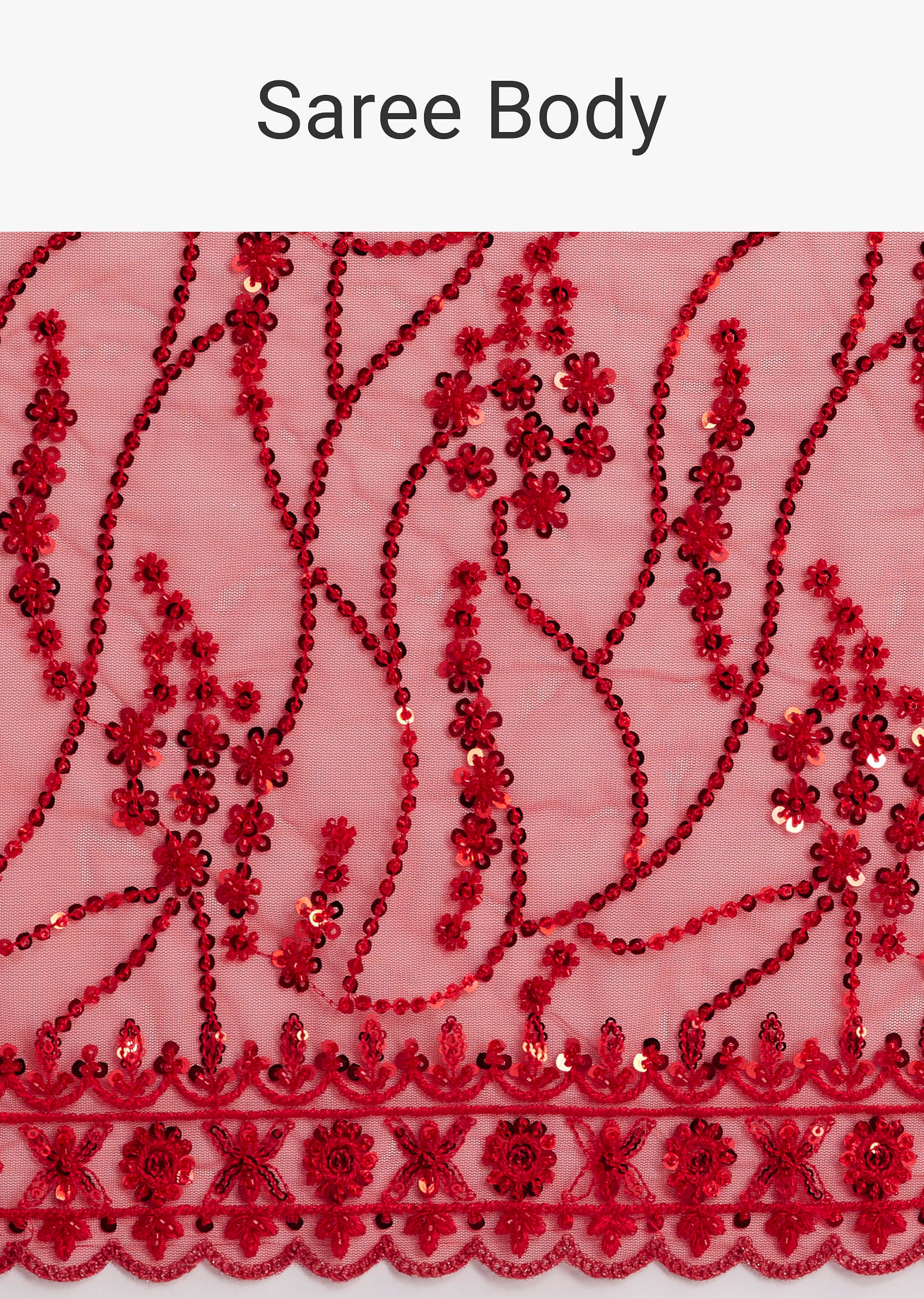 Red Net Saree With Sequins And Stone Detailing - Image 9