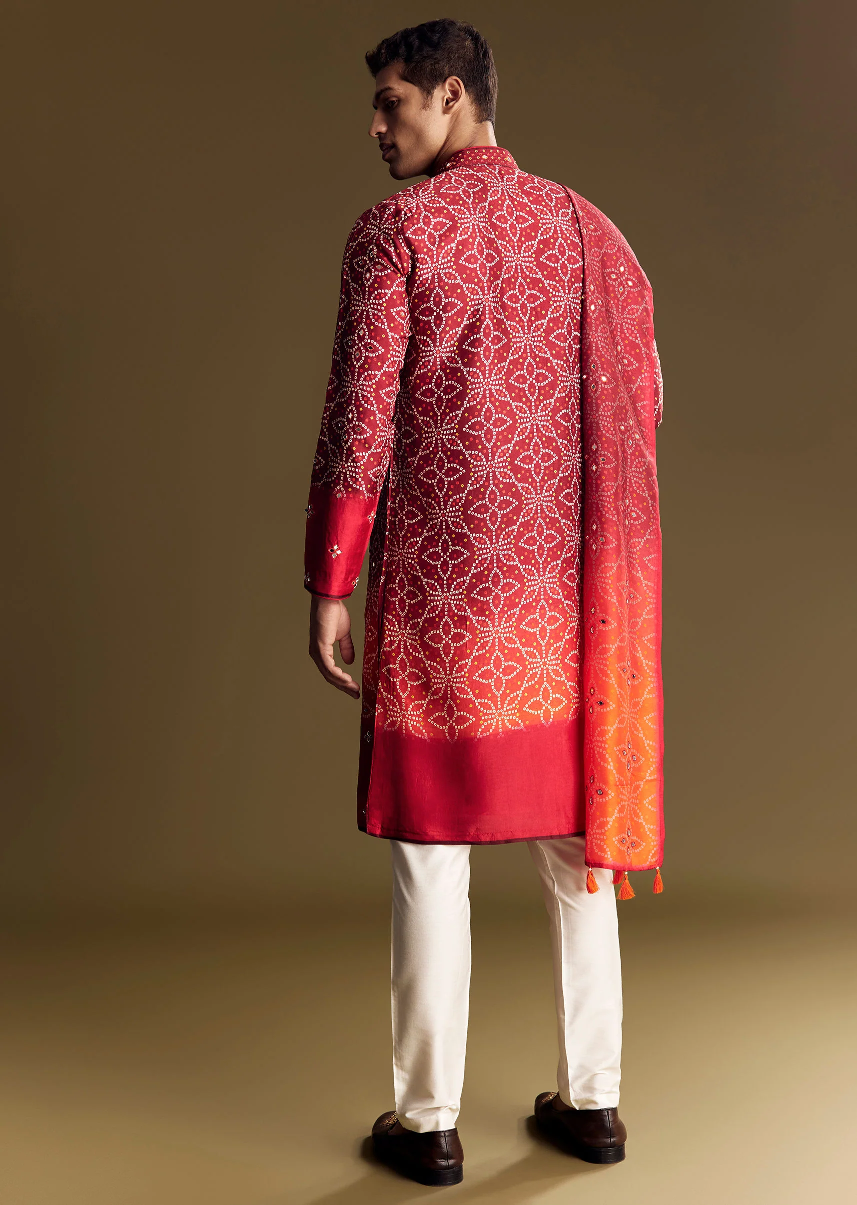 Red Ombre Kurta Set With Detailed Mirror Work - Image 5