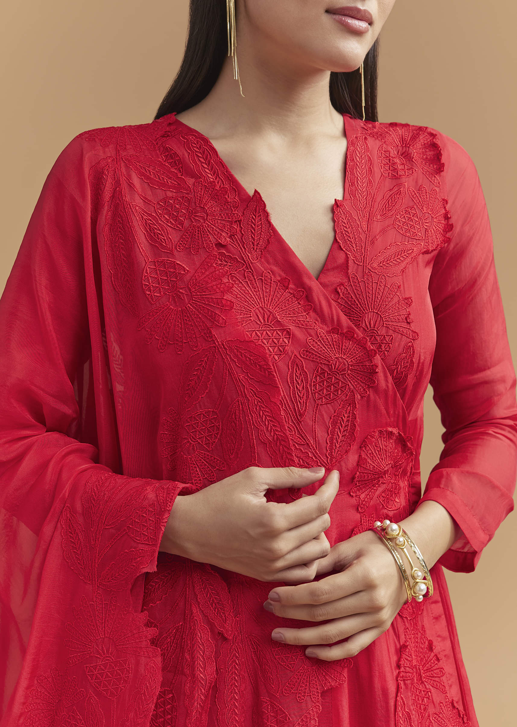 Red Organza Anarkali Suit With Intricate Resham Work - Image 2