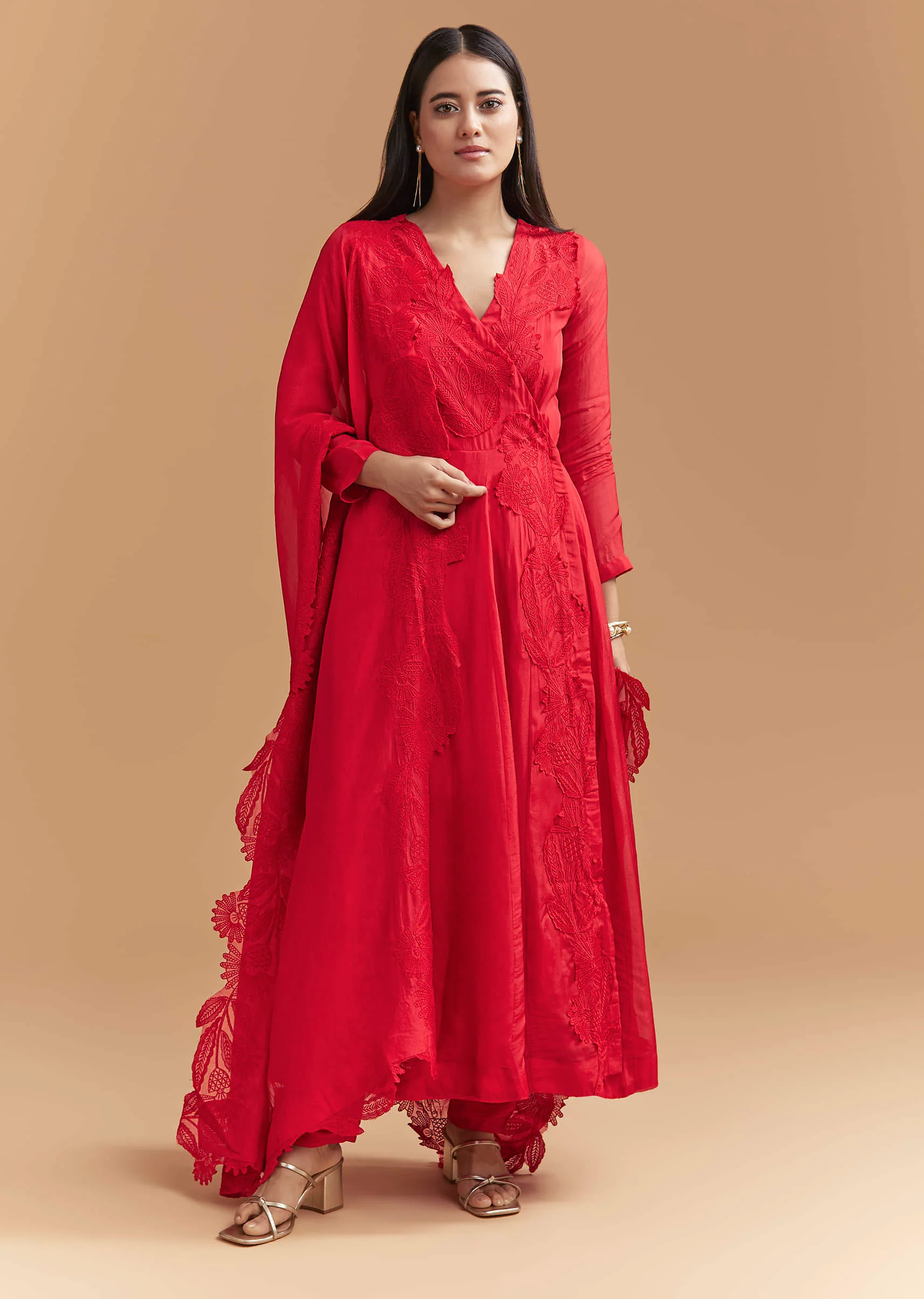 Red Organza Anarkali Suit With Intricate Resham Work - Image 3