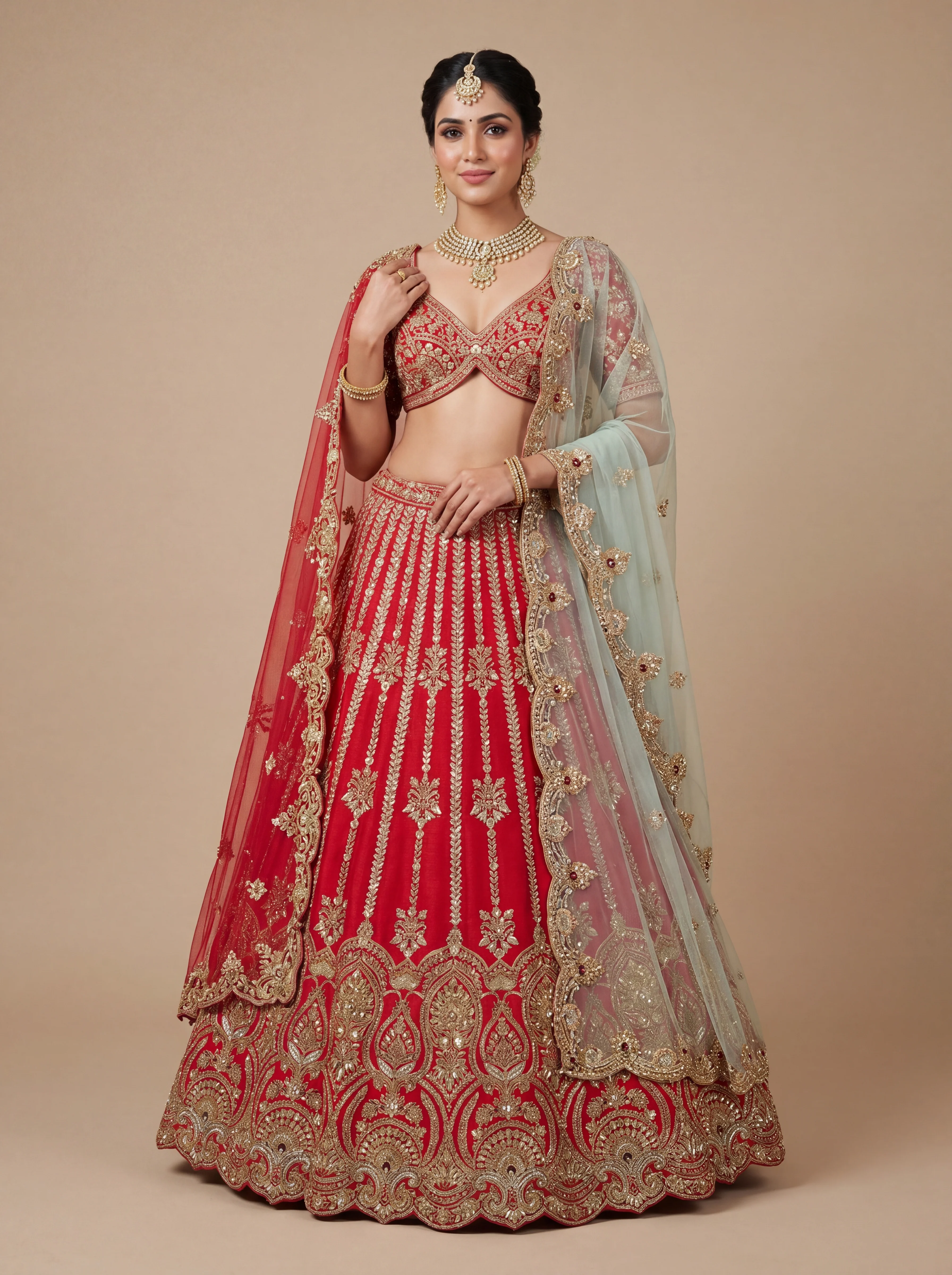Red Pheras Bridal Lehenga With Ombre  Heavy Embroidery