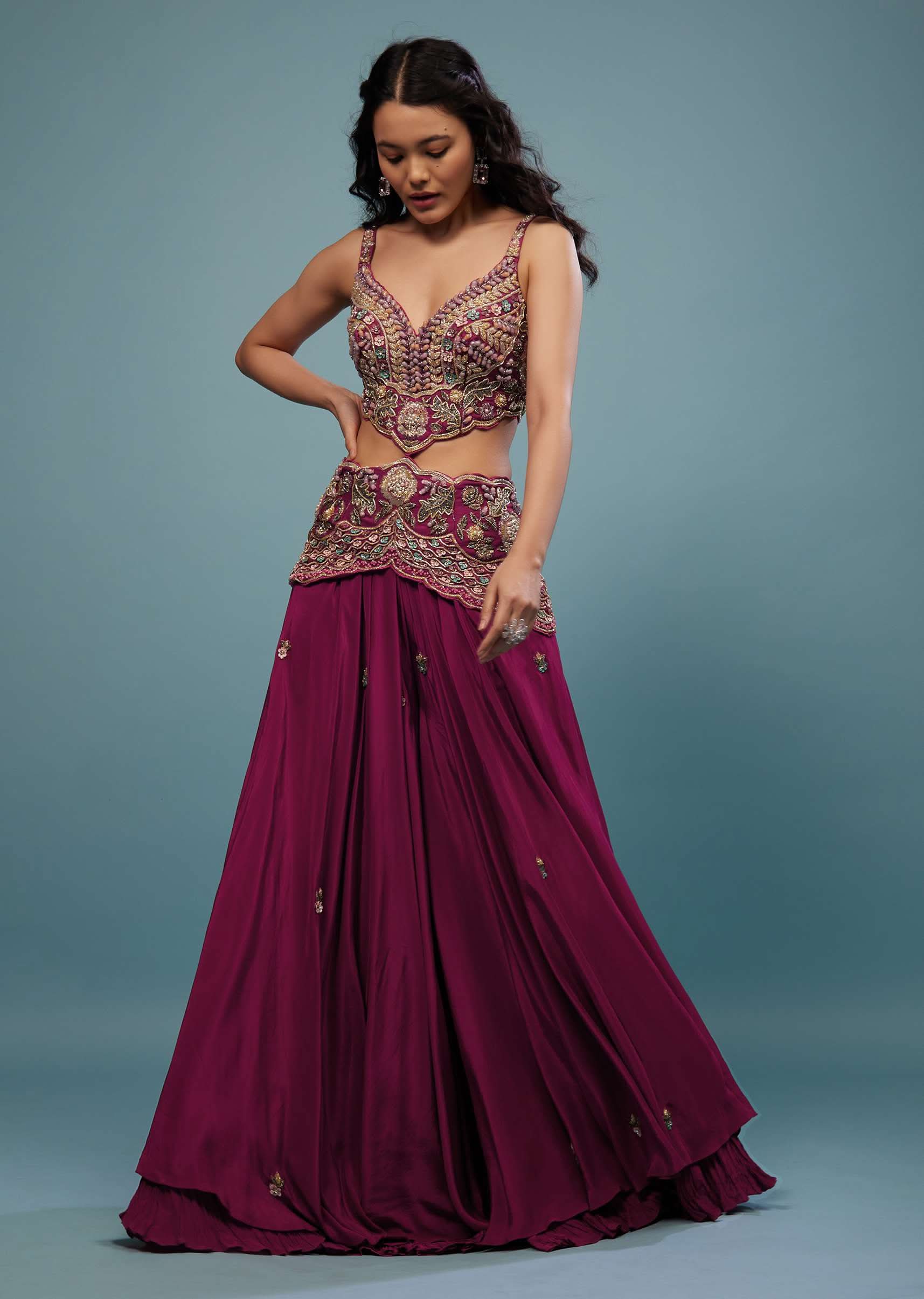 Plum Purple Embroidered Jumpsuit In Satin - Image 3