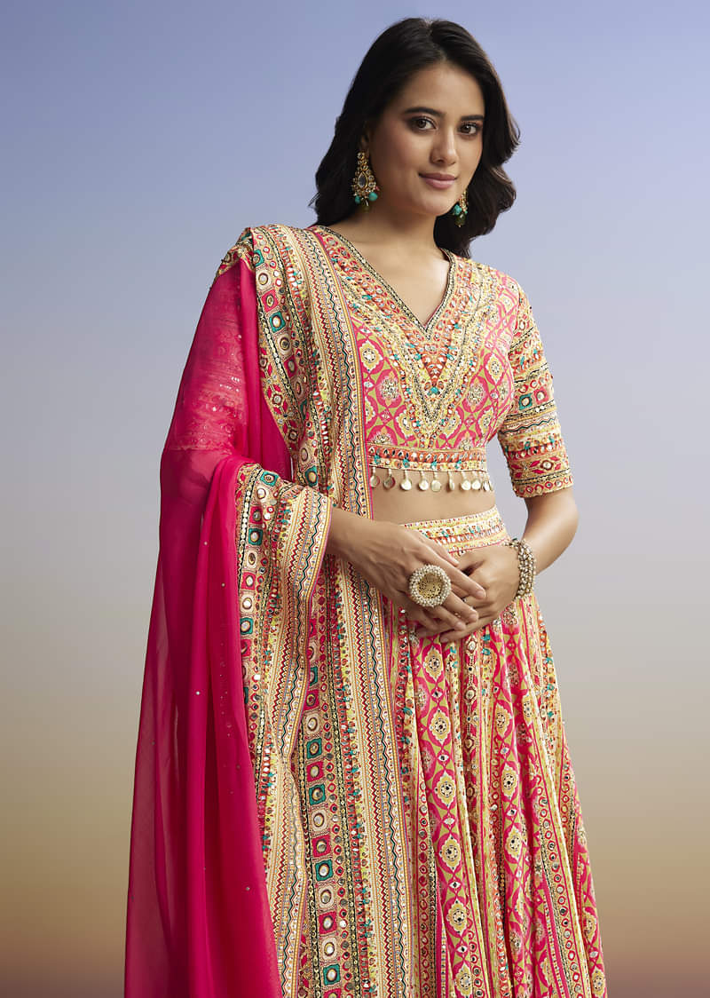Red Printed Lehenga With Boho Charm - Image 3