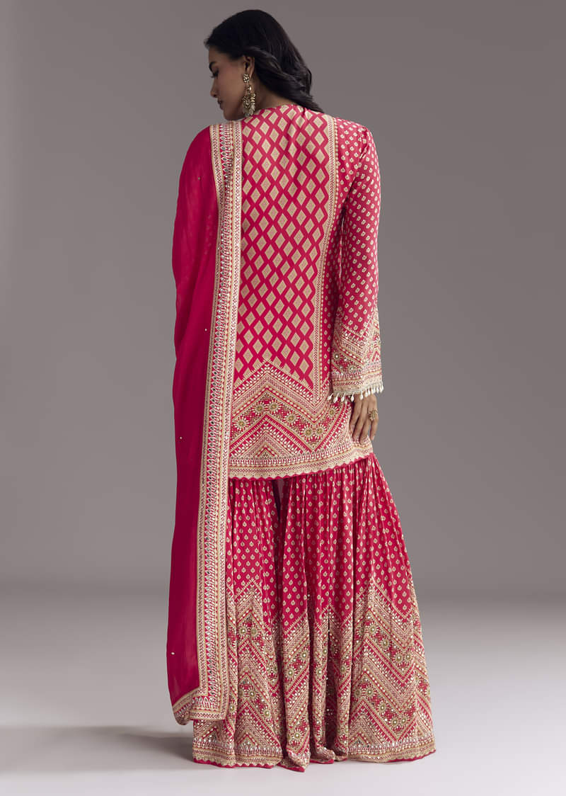 Red Printed Sharara Set - Image 6