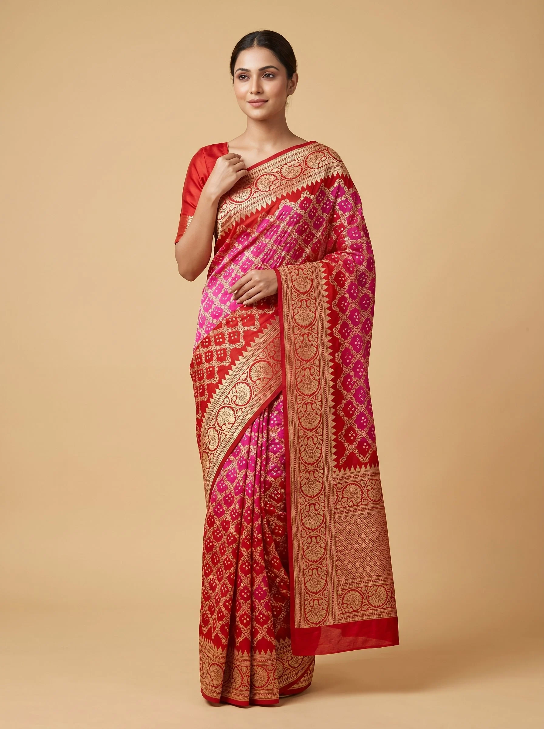 Red Rani Dual Tone Bandhani Saree