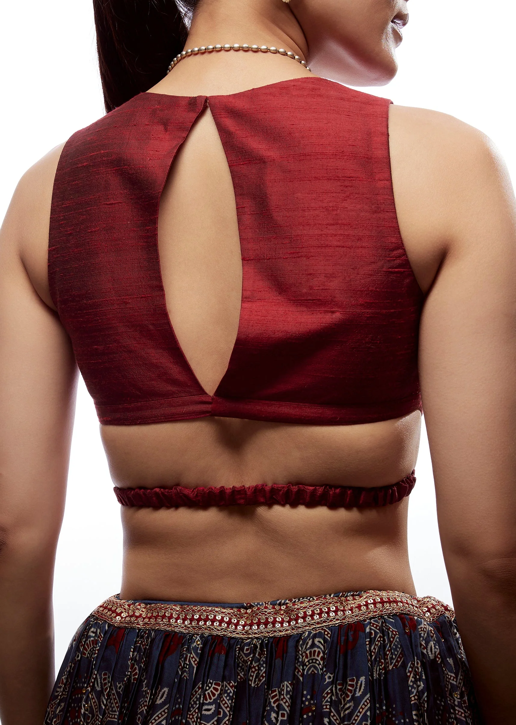 Red Raw Silk Boat Neck Blouse - Image 4