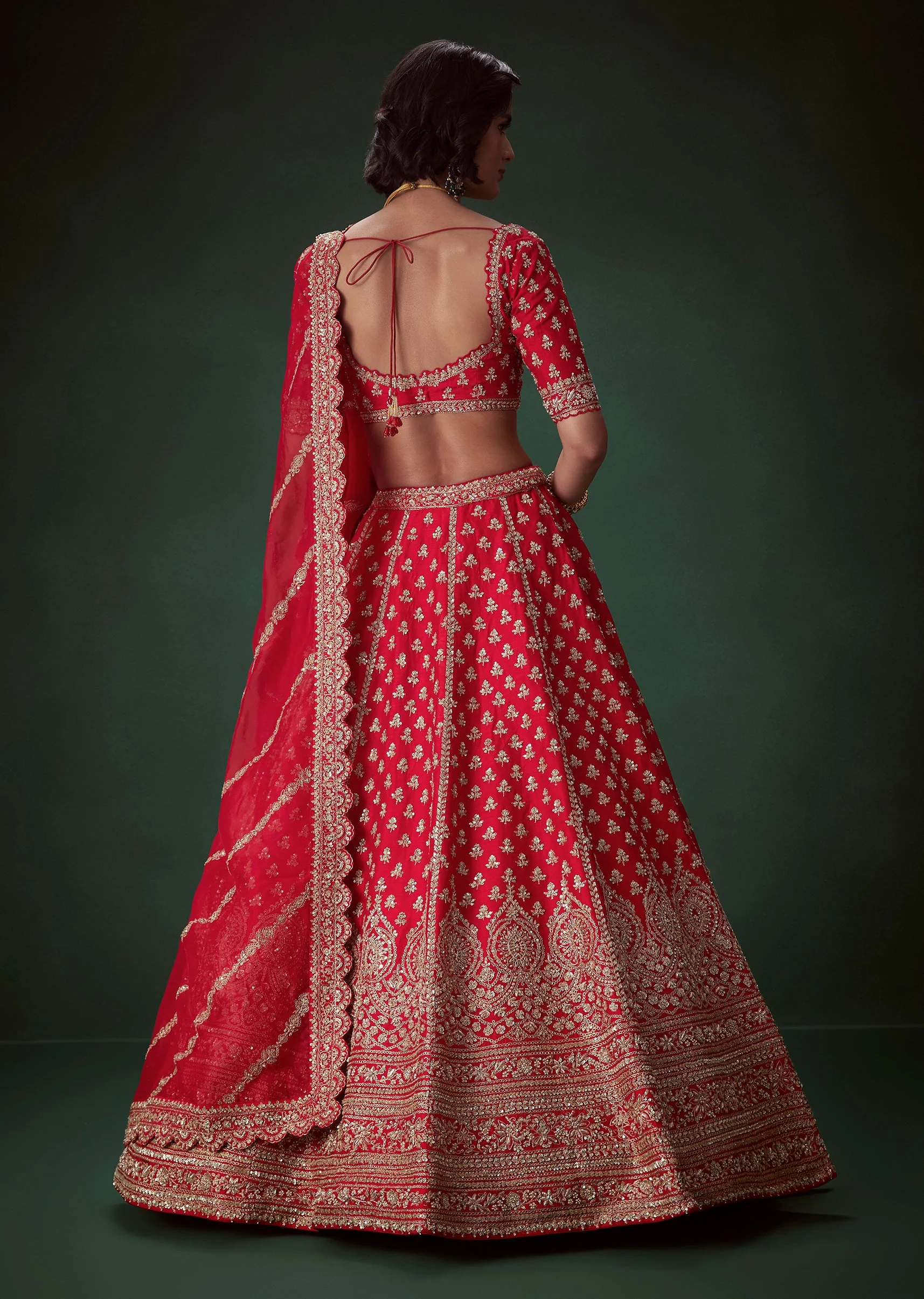 Red Sequin Embellished Bridal Lehenga Set - Image 2