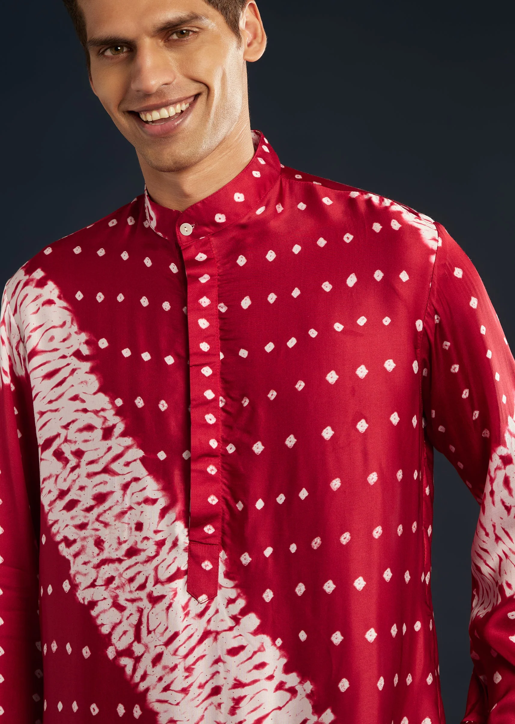 Red Shibori and Bandhani Print Kurta Set - Image 2