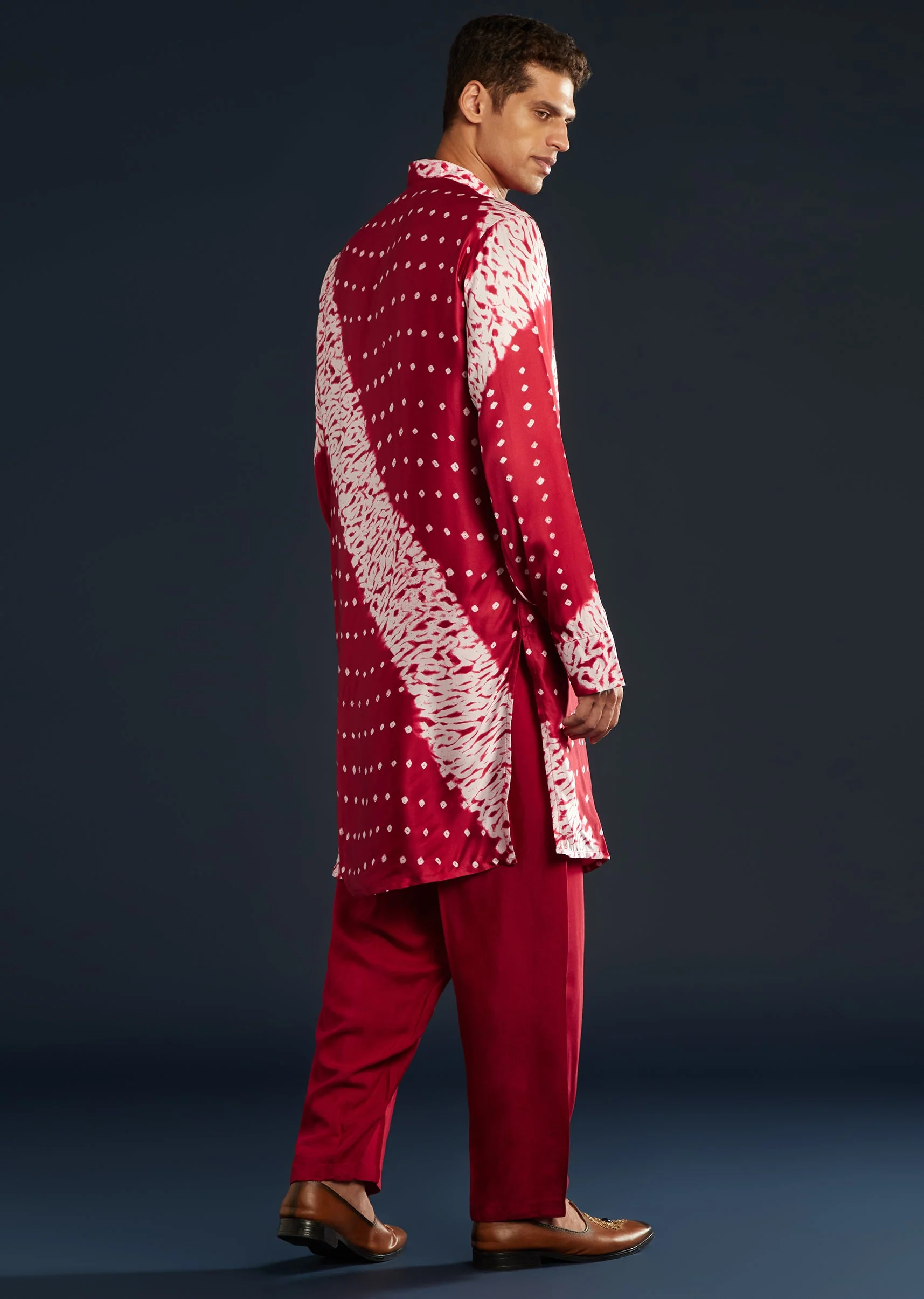 Red Shibori and Bandhani Print Kurta Set - Image 5
