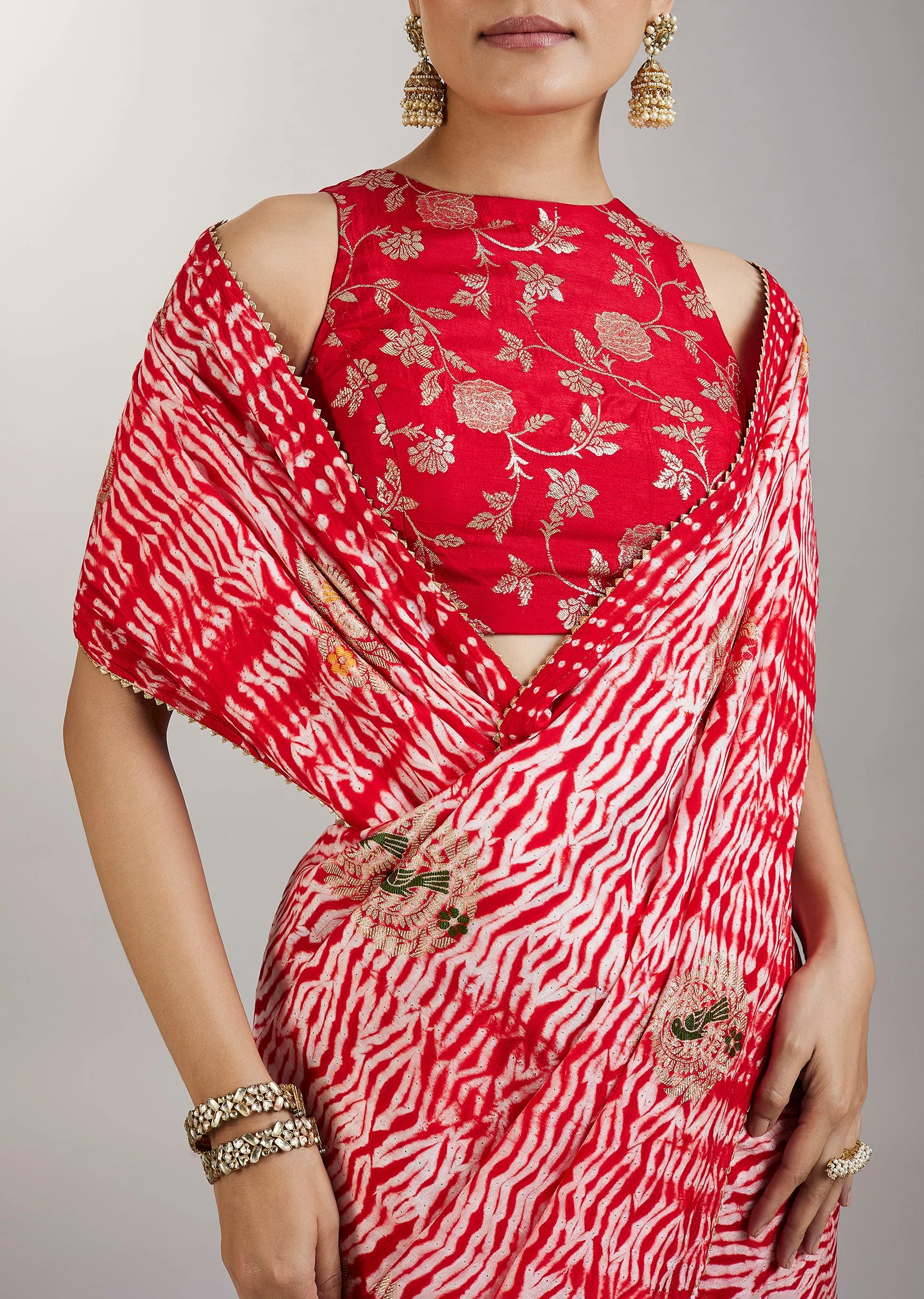 Red Shibori Printed Saree - Image 2