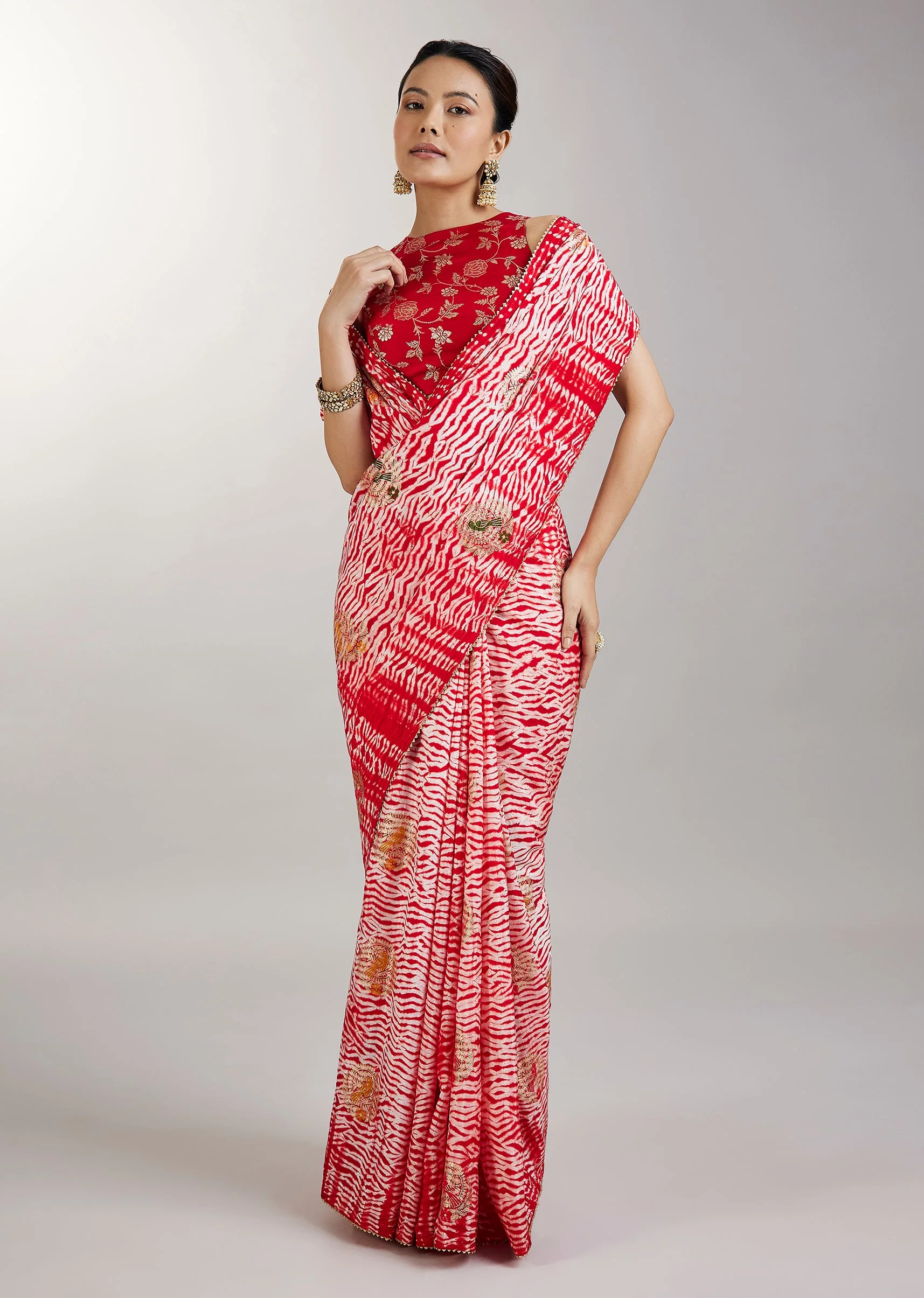 Red Shibori Printed Saree - Image 3