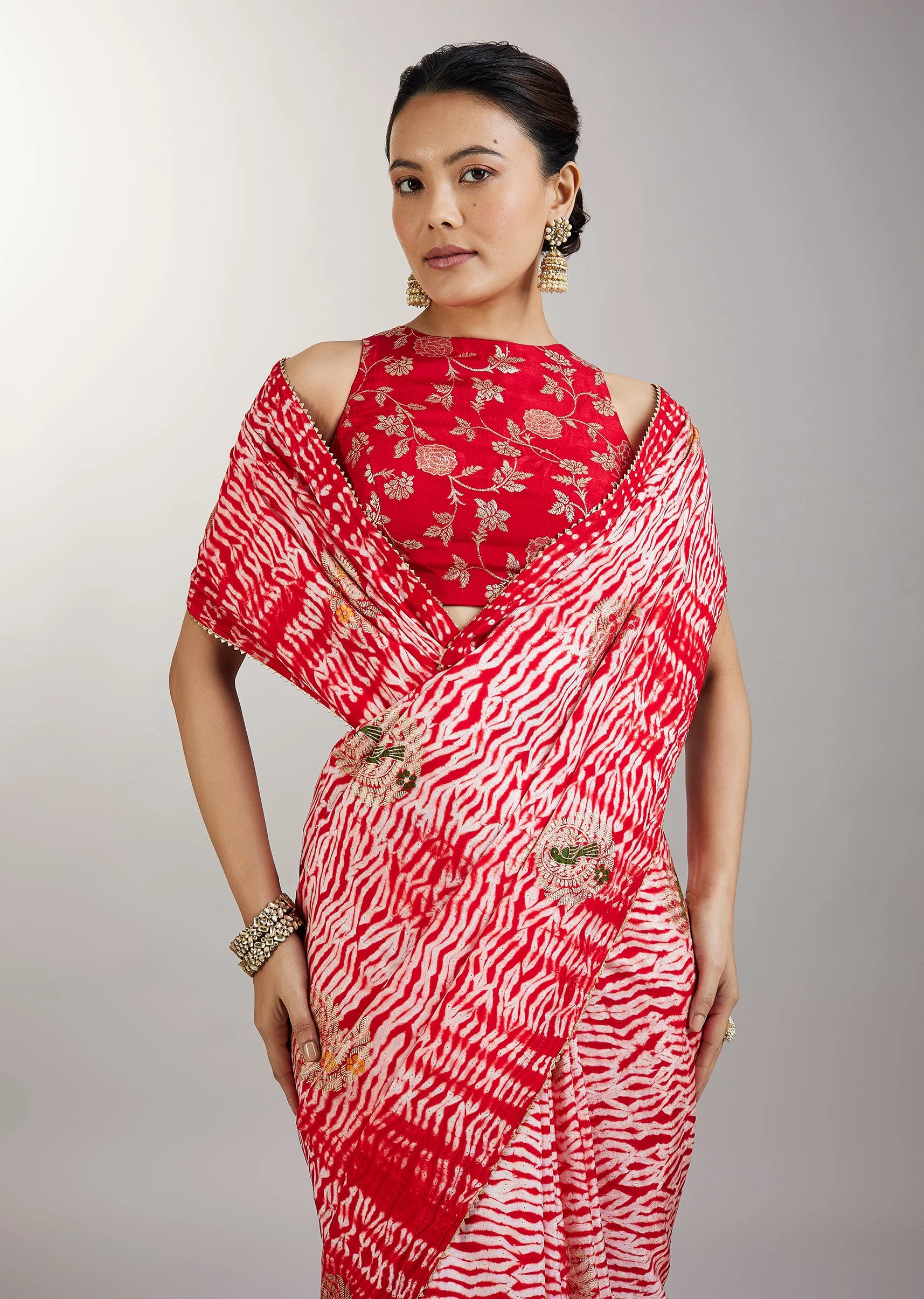 Red Shibori Printed Saree - Image 5