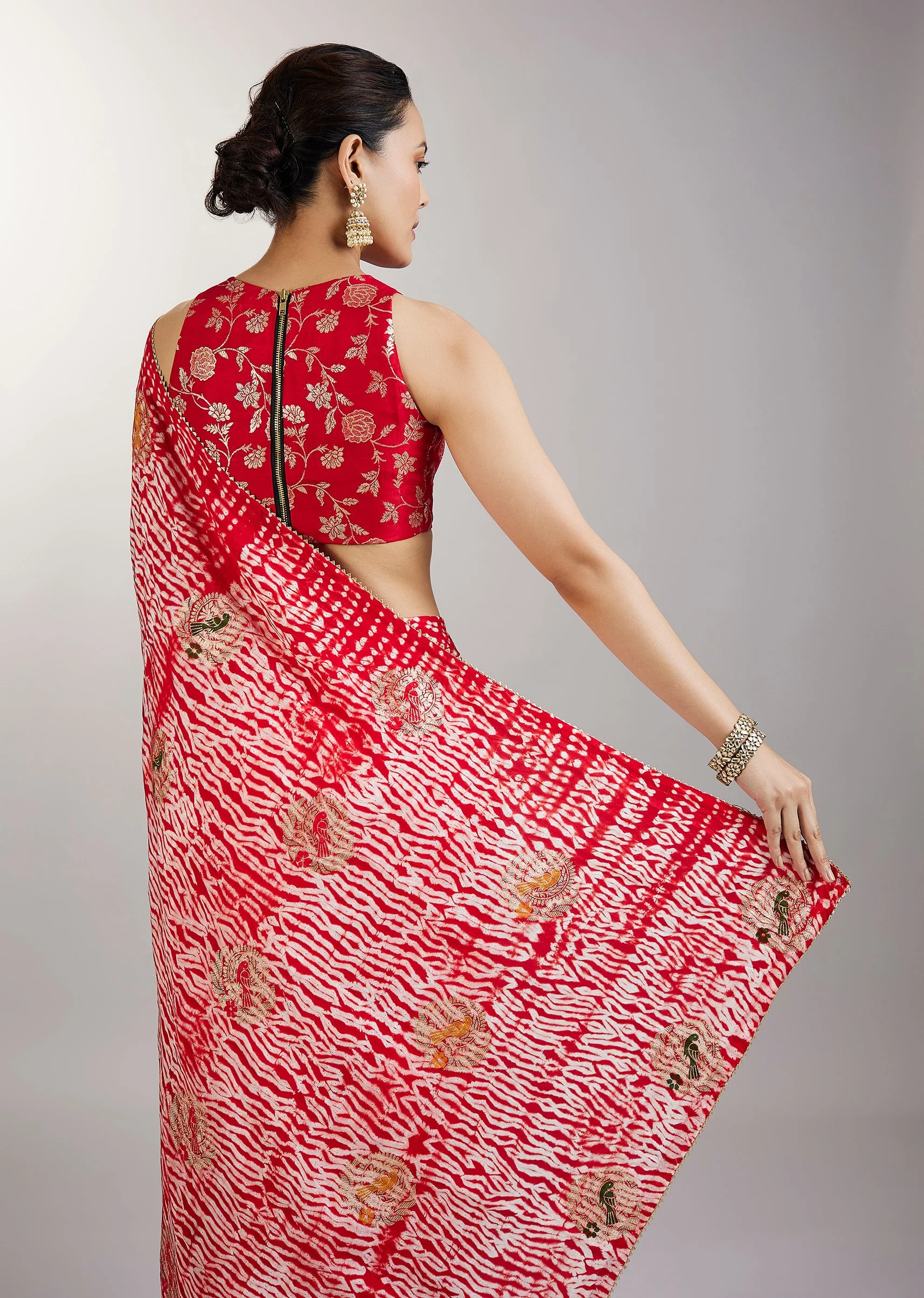 Red Shibori Printed Saree - Image 6