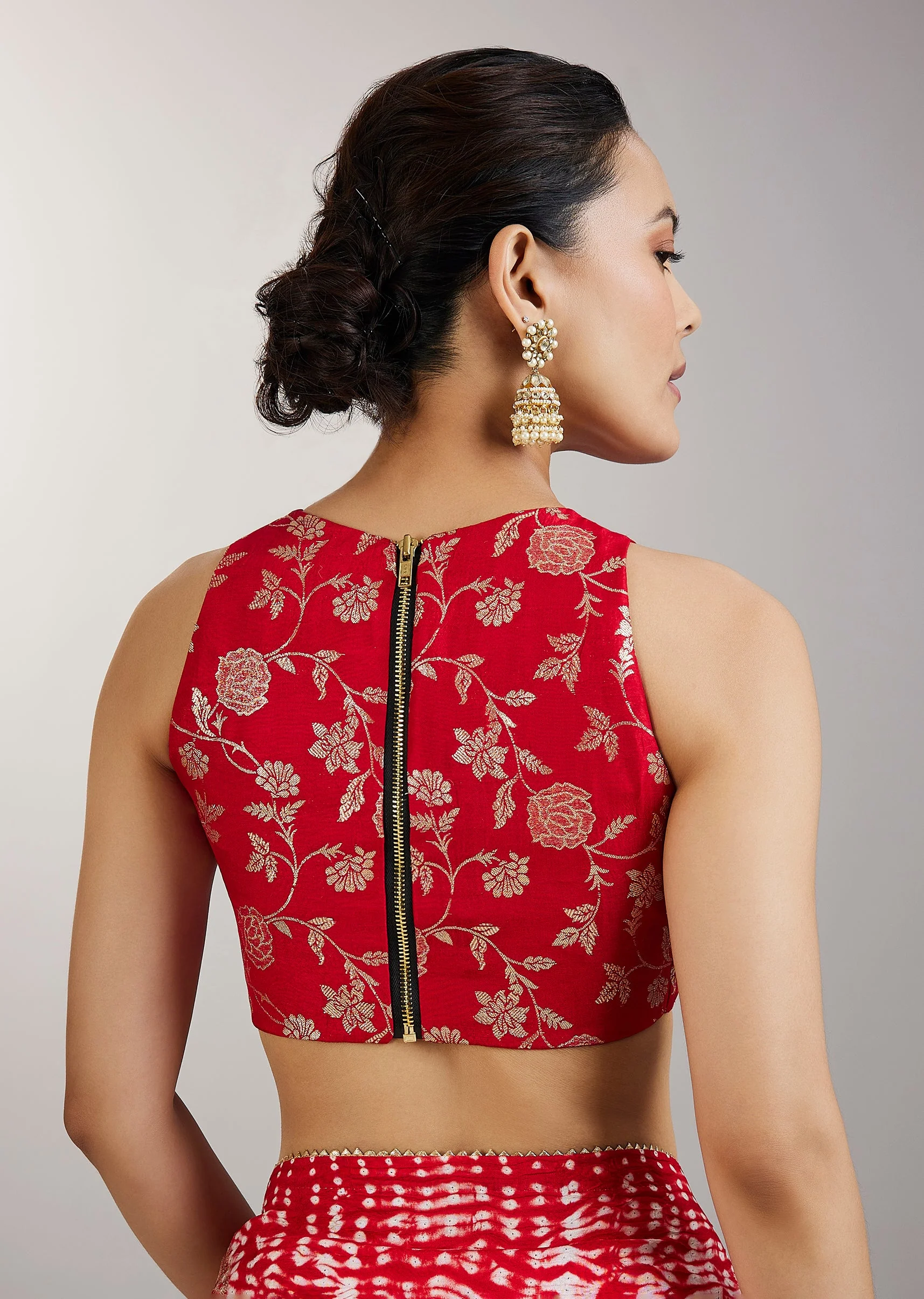 Red Shibori Printed Saree - Image 8