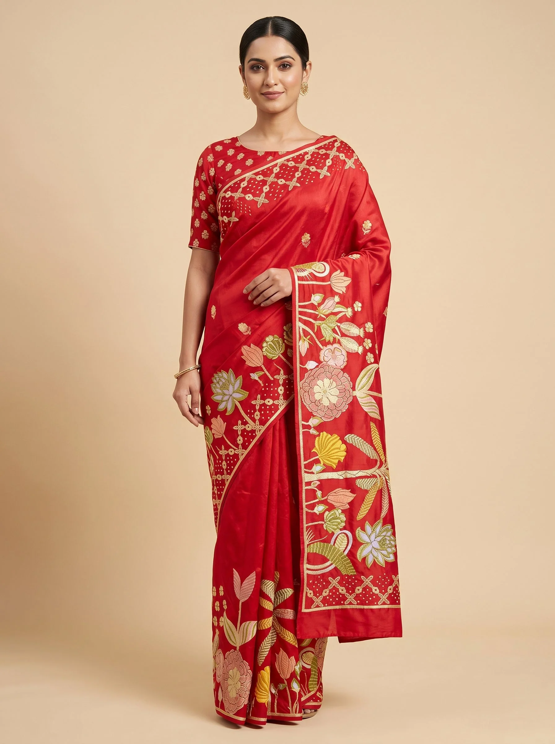 Red Signature Bandhani Saree