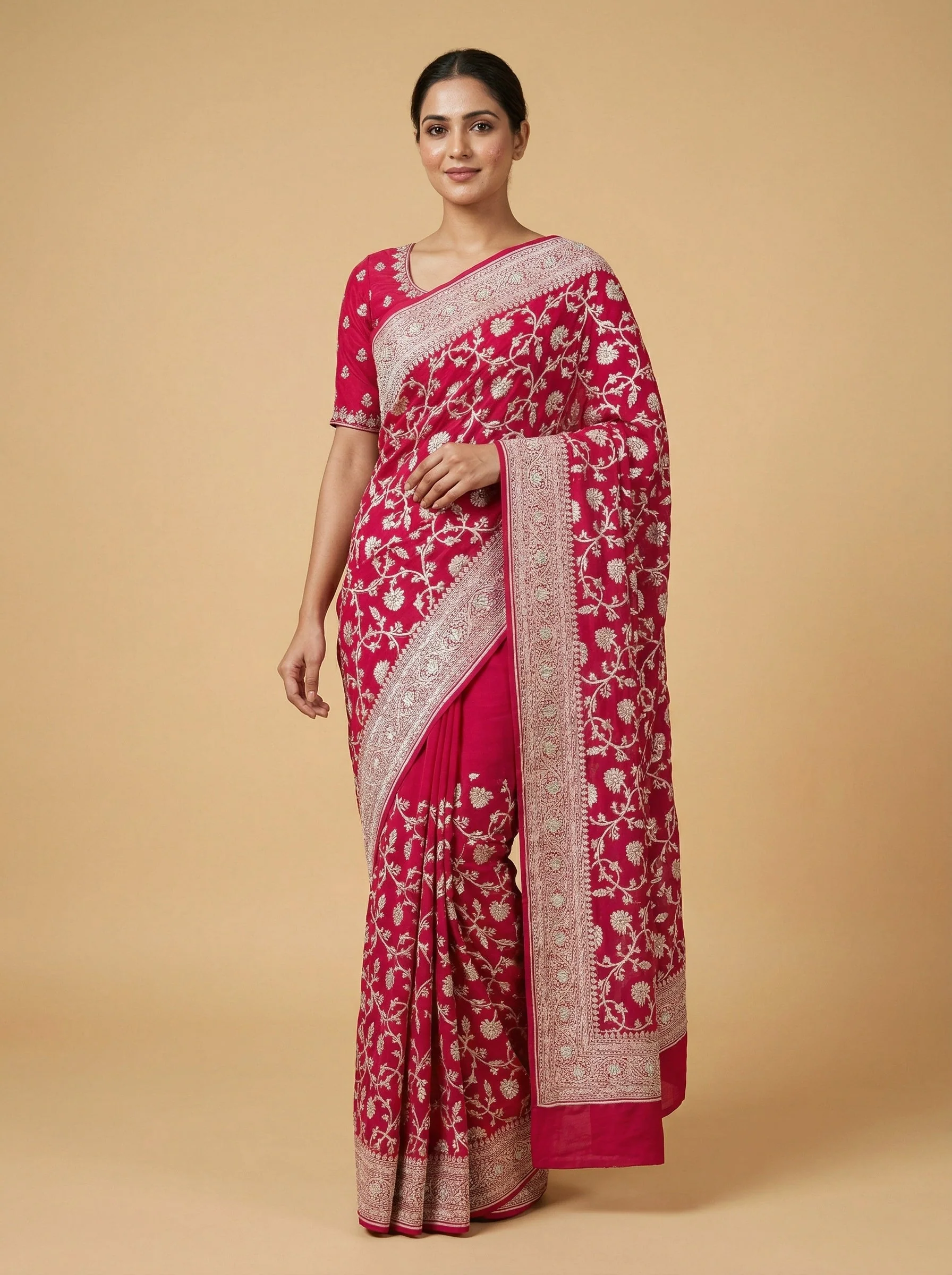Red Signature Embroidered Saree