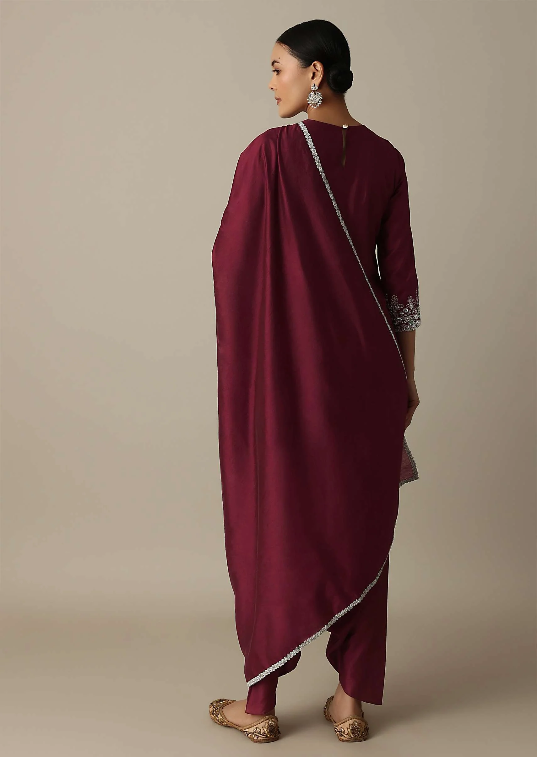 Red Silk Embroidery Kurta Set With Salwar And Dupatta - Image 5
