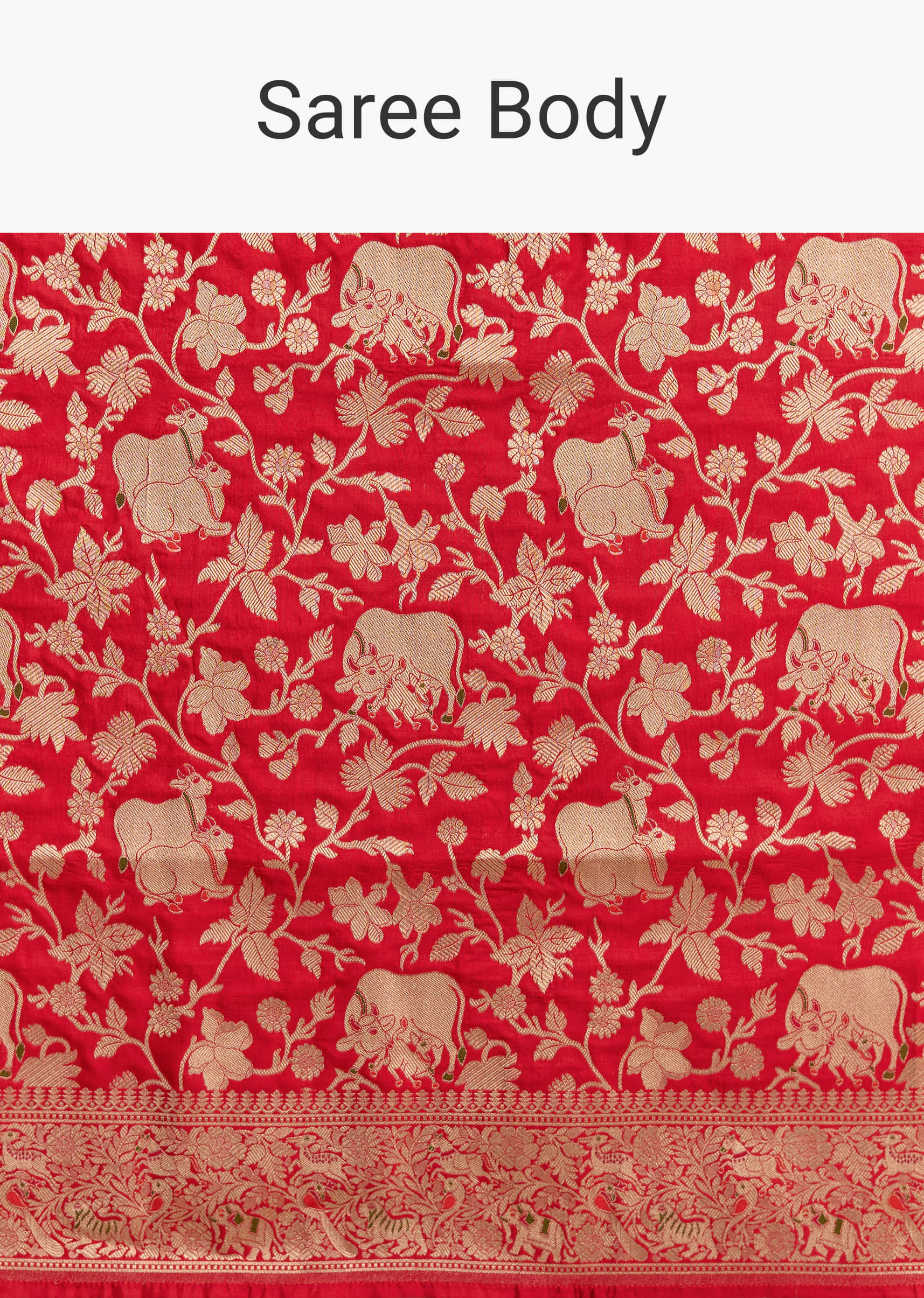 Red Silk Handwoven Banarasi Saree With Floral Zari Jaal Work - Image 9