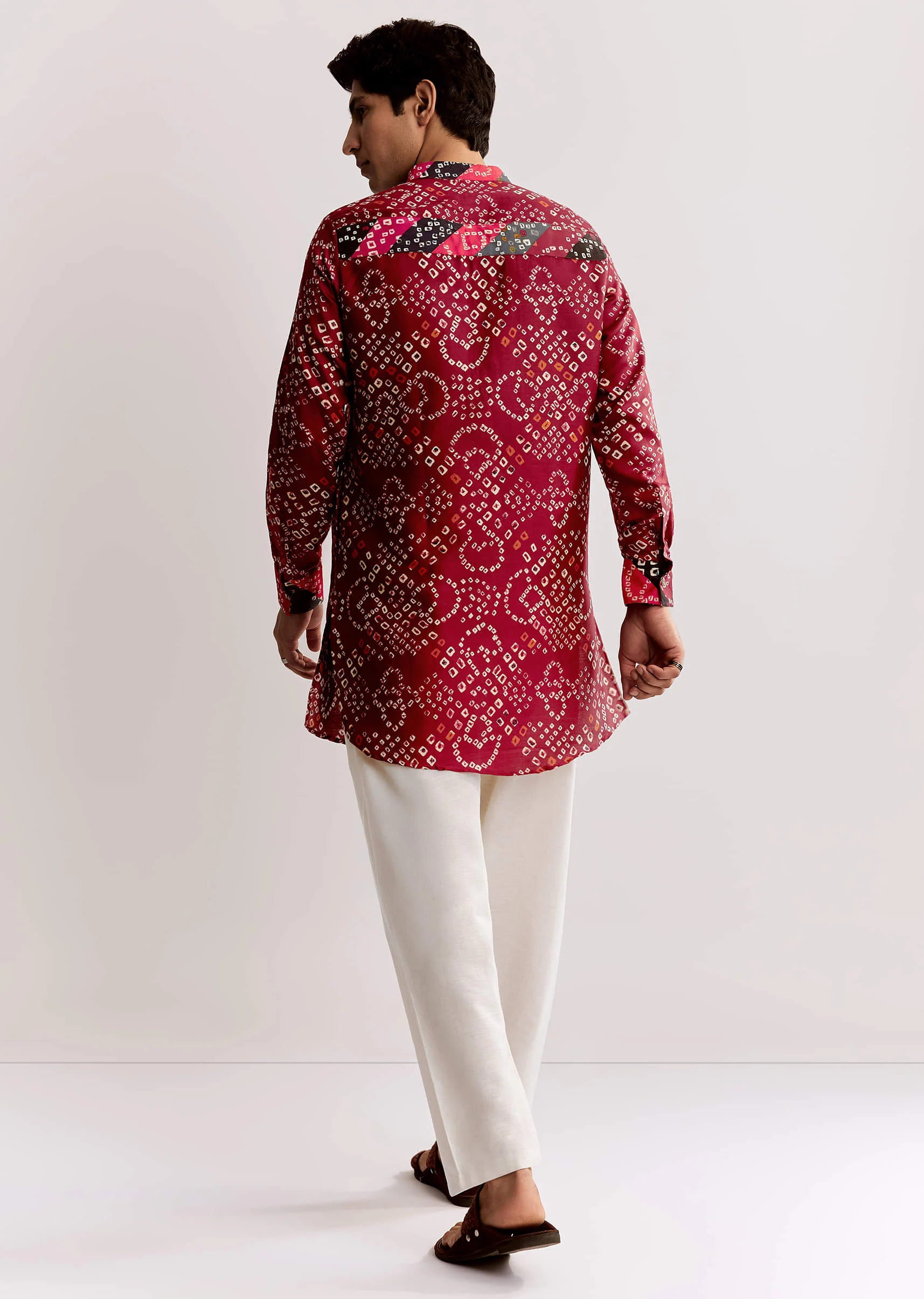Red Silk Kurta Set With Bandhani Print - Image 5