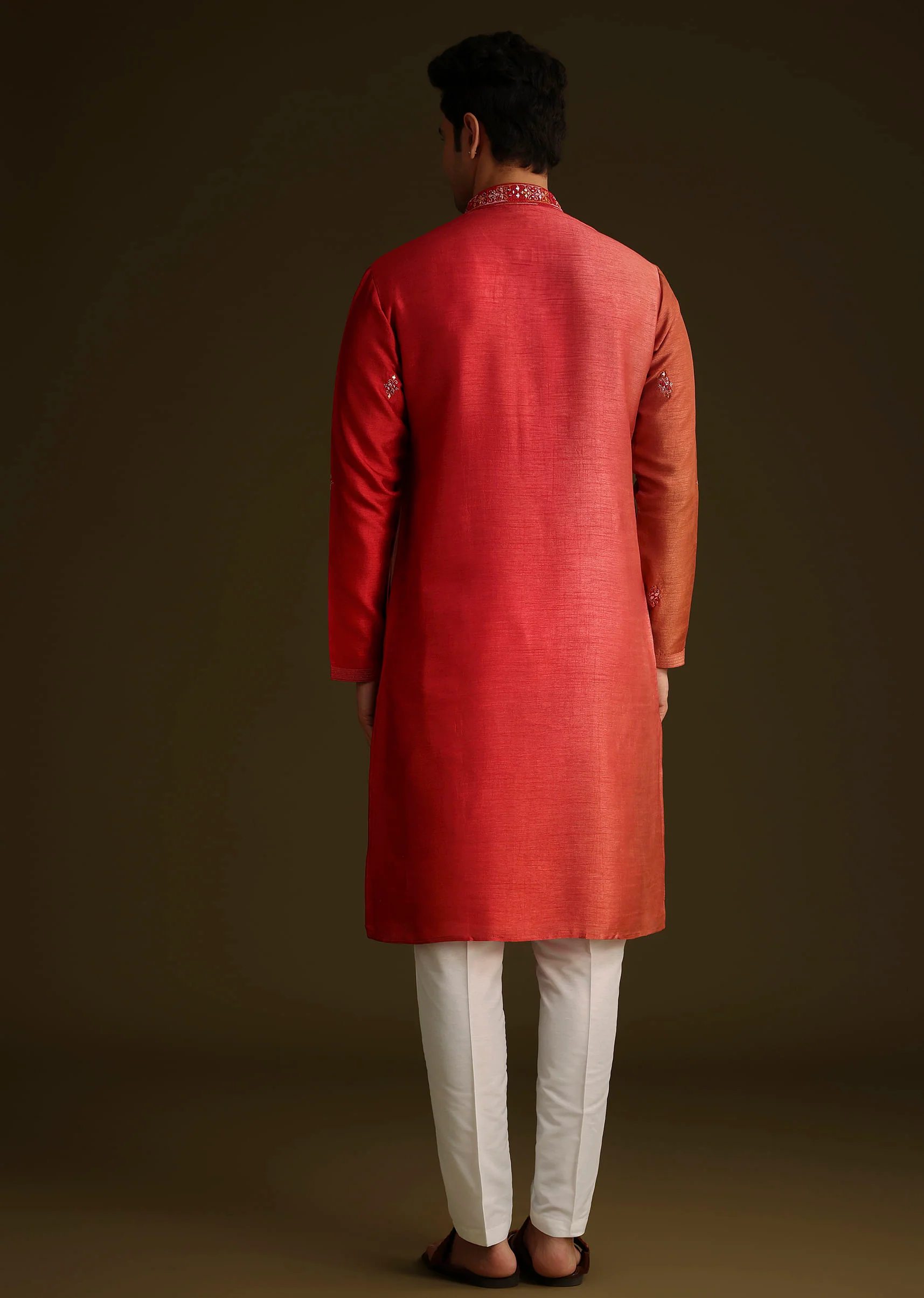 Red Silk Ombre Kurta Set - Image 5