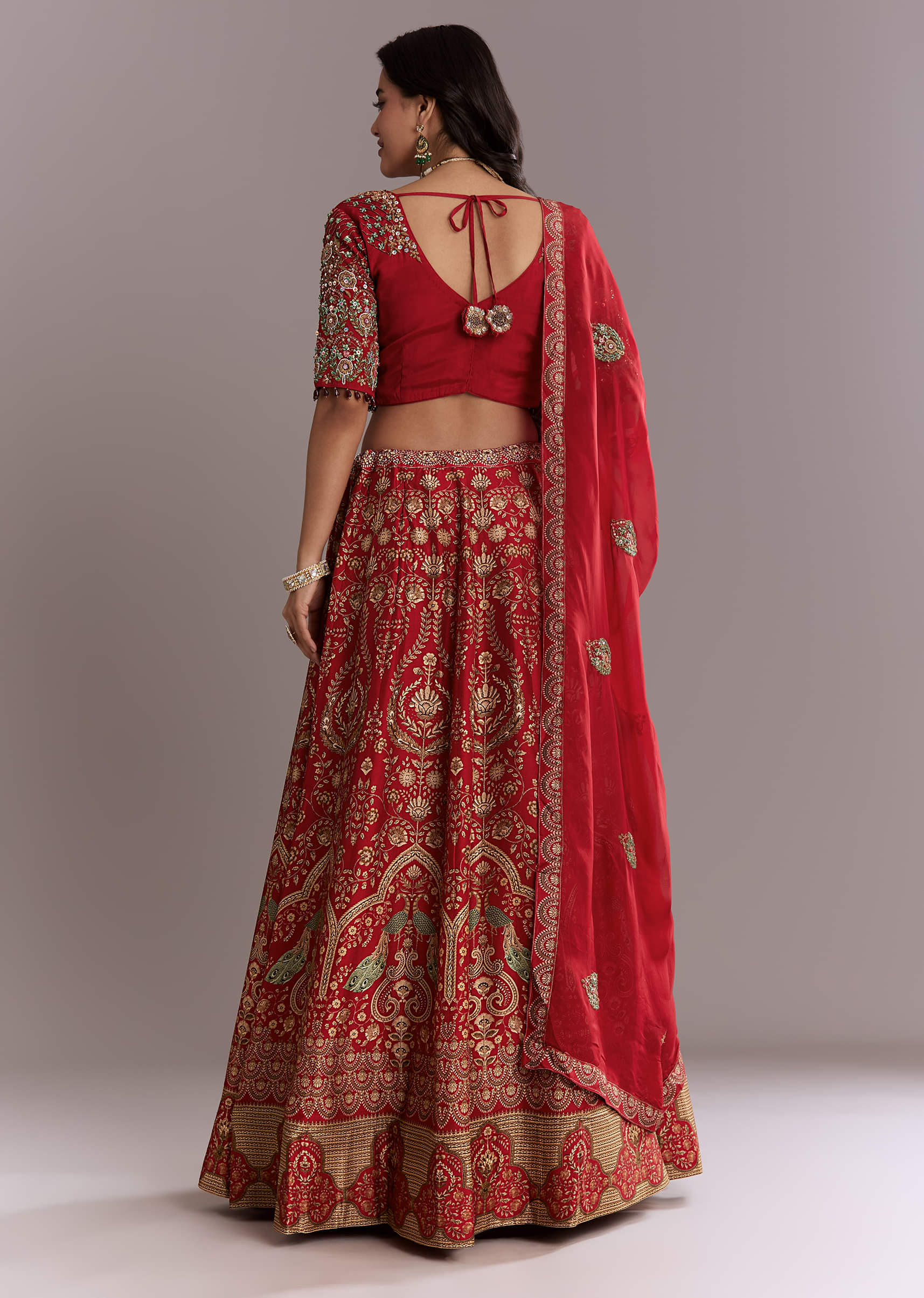 Red Silk Printed Bridesmaid Lehenga With Intricate Hand Embroidery - Image 2