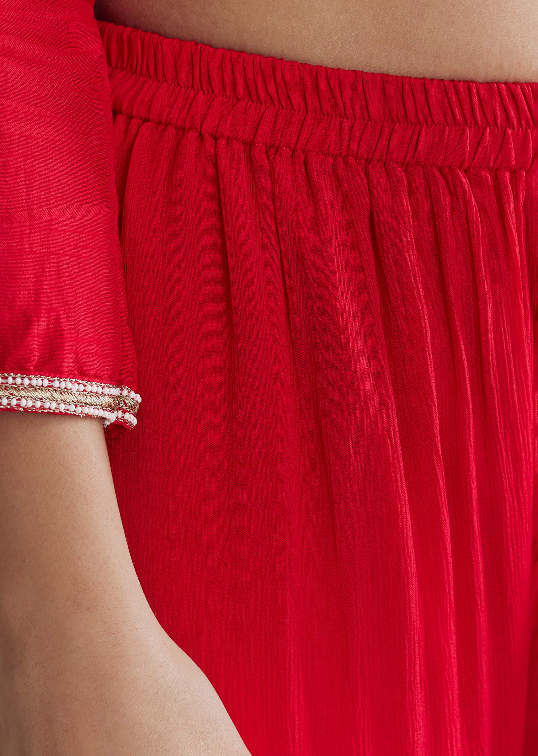 Red Silk Sharara Suit With Resham Work And Cape Dupatta - Image 6