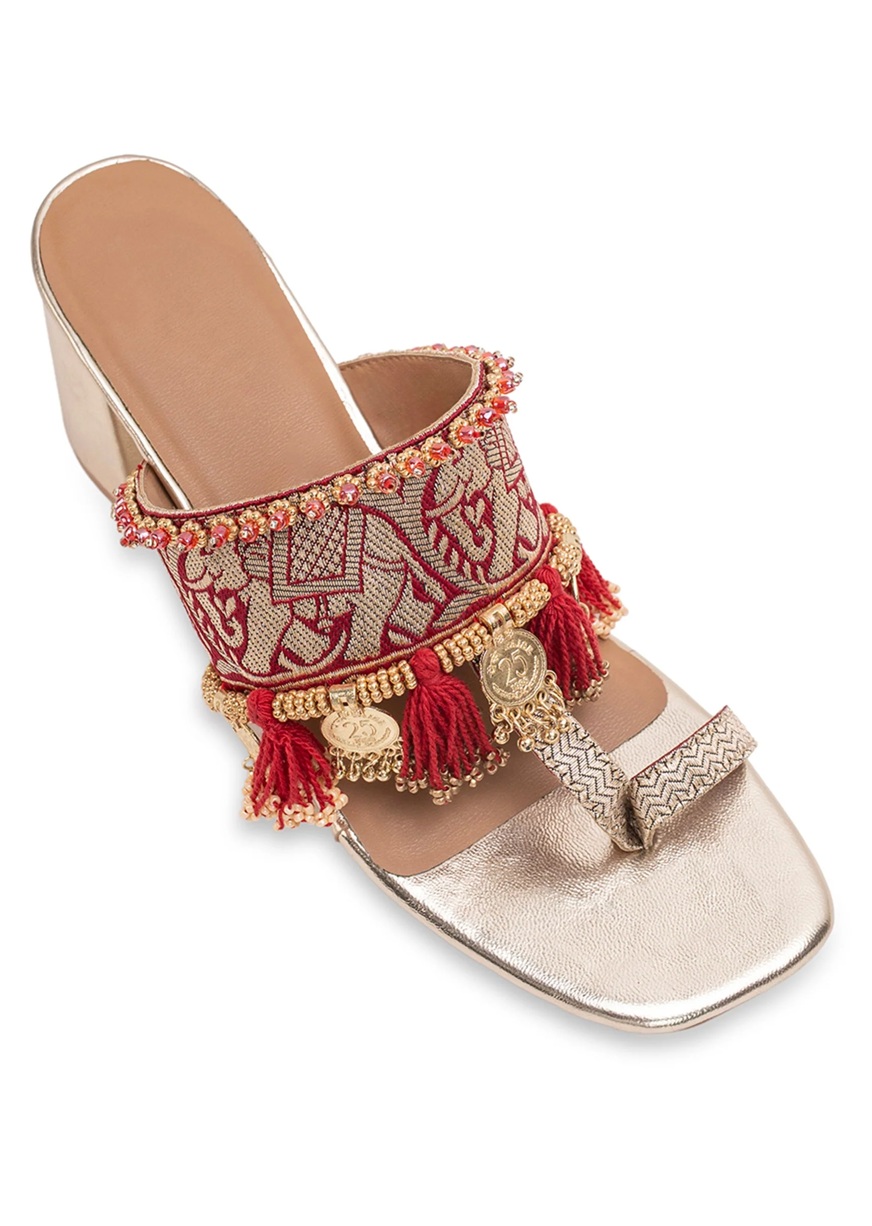 Red Tassel Detail Kolhapuri - Image 5