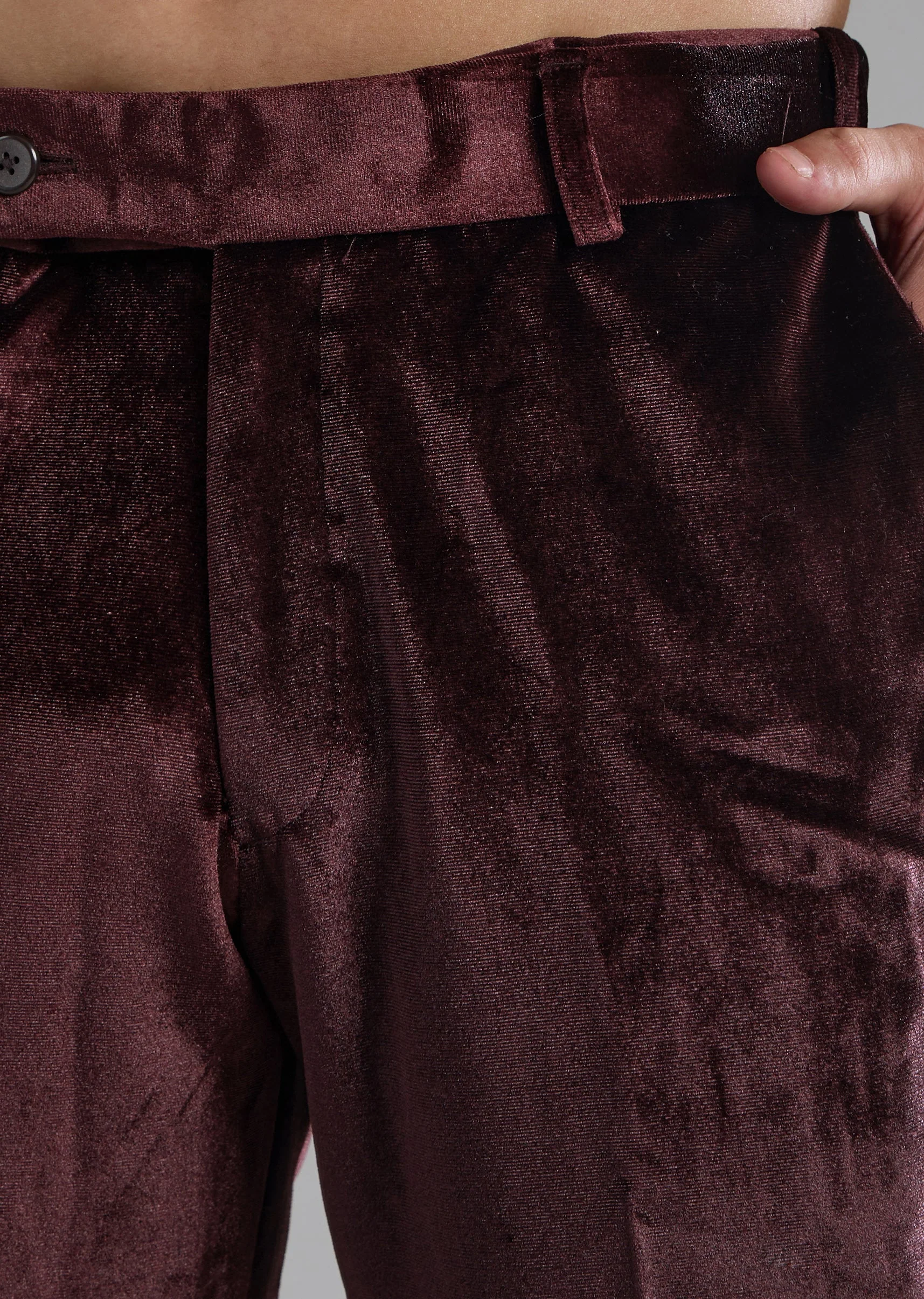 Red Velvet Indowestern Kurta Set with Bead Work - Image 7