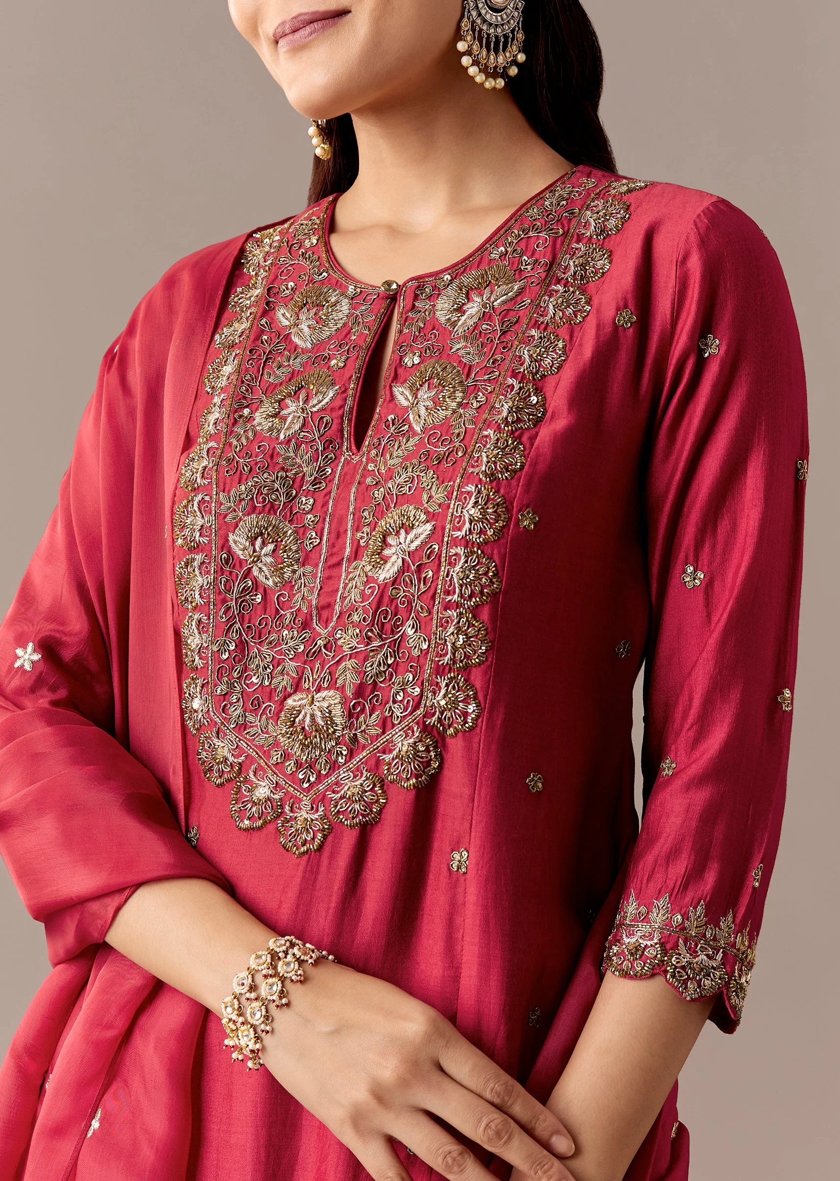 Red Zardosi Pakistani Style Sharara Set - Image 2