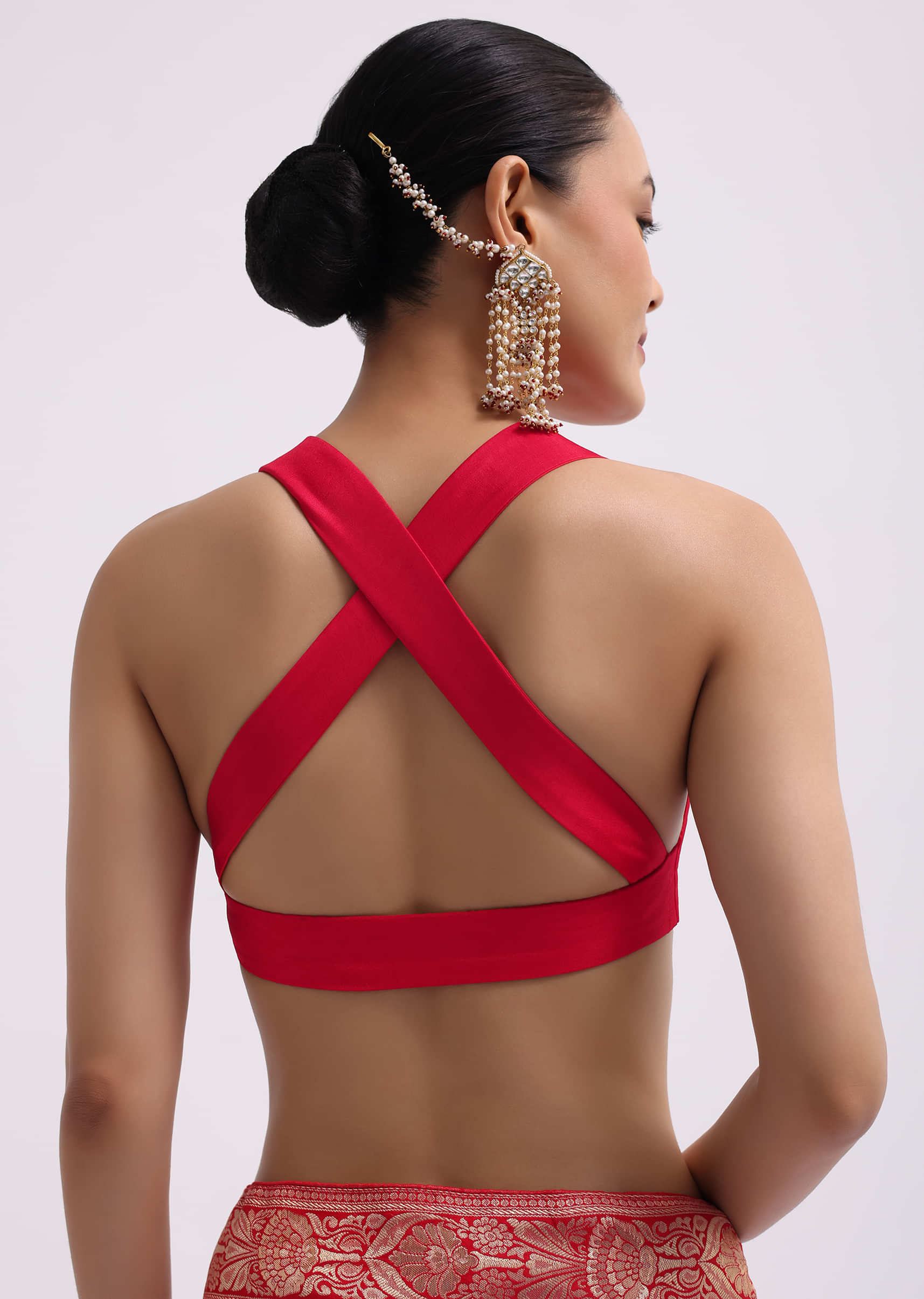 Red Zari Jaal Dola Silk Saree With Unstitched Blouse - Image 8