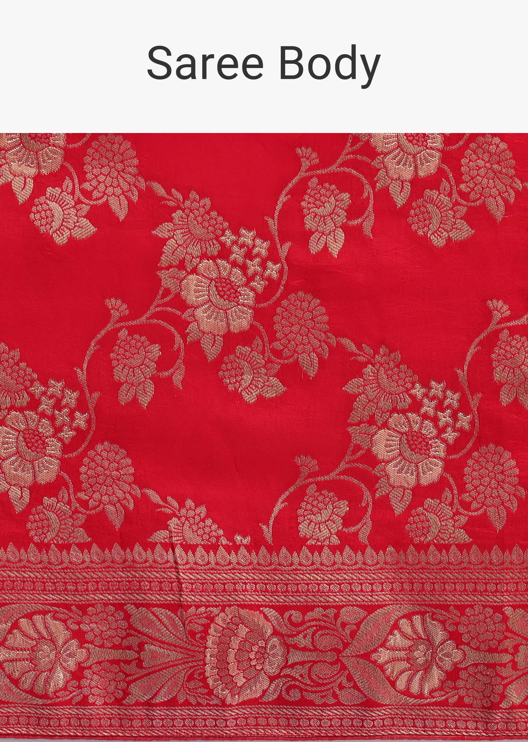Red Zari Jaal Dola Silk Saree With Unstitched Blouse - Image 9