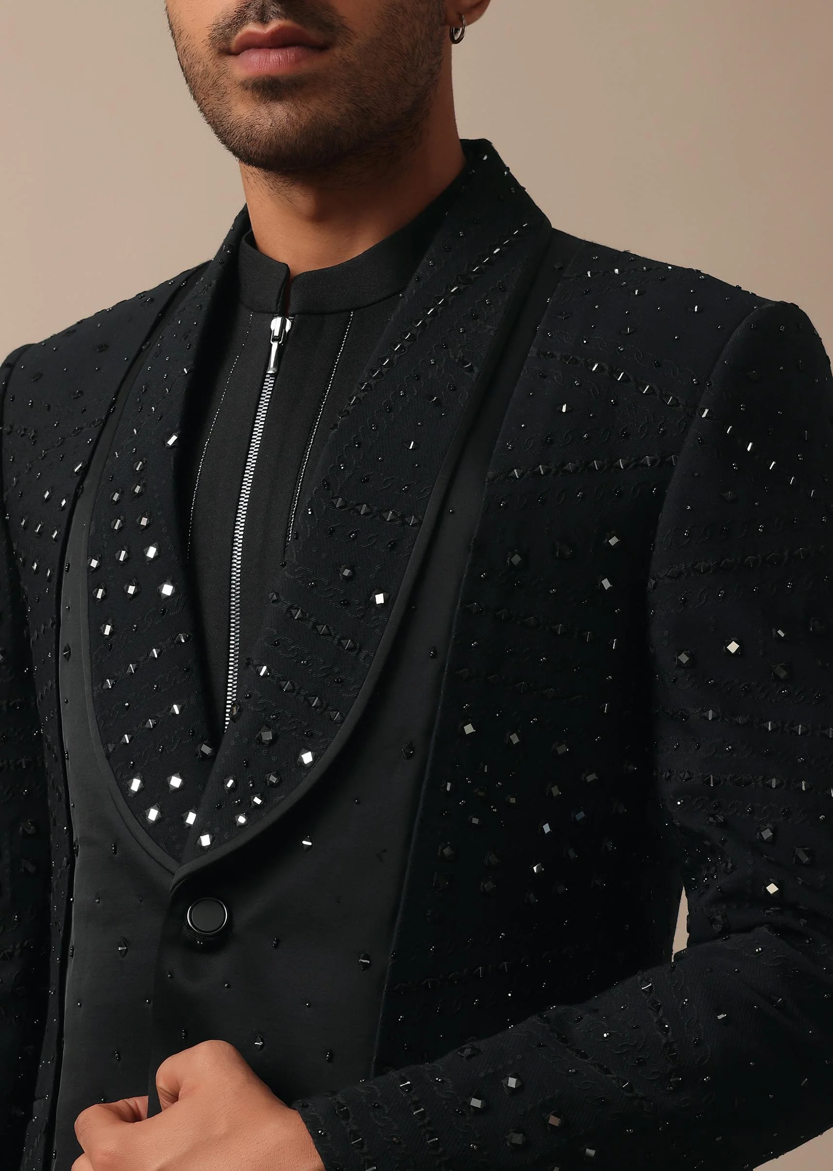 Refined Black Tuxedo Adorned with Intricate All Over Embroidery - Image 2
