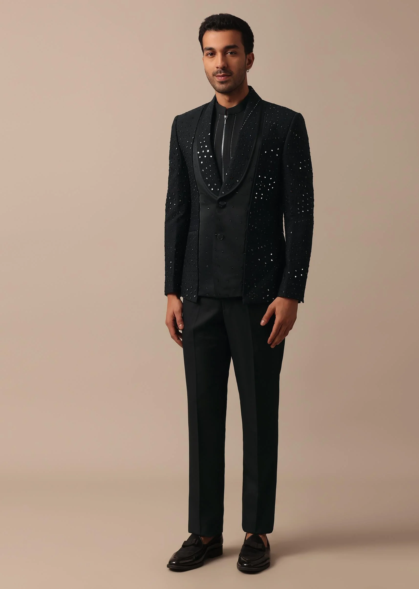 Refined Black Tuxedo Adorned with Intricate All Over Embroidery - Image 3