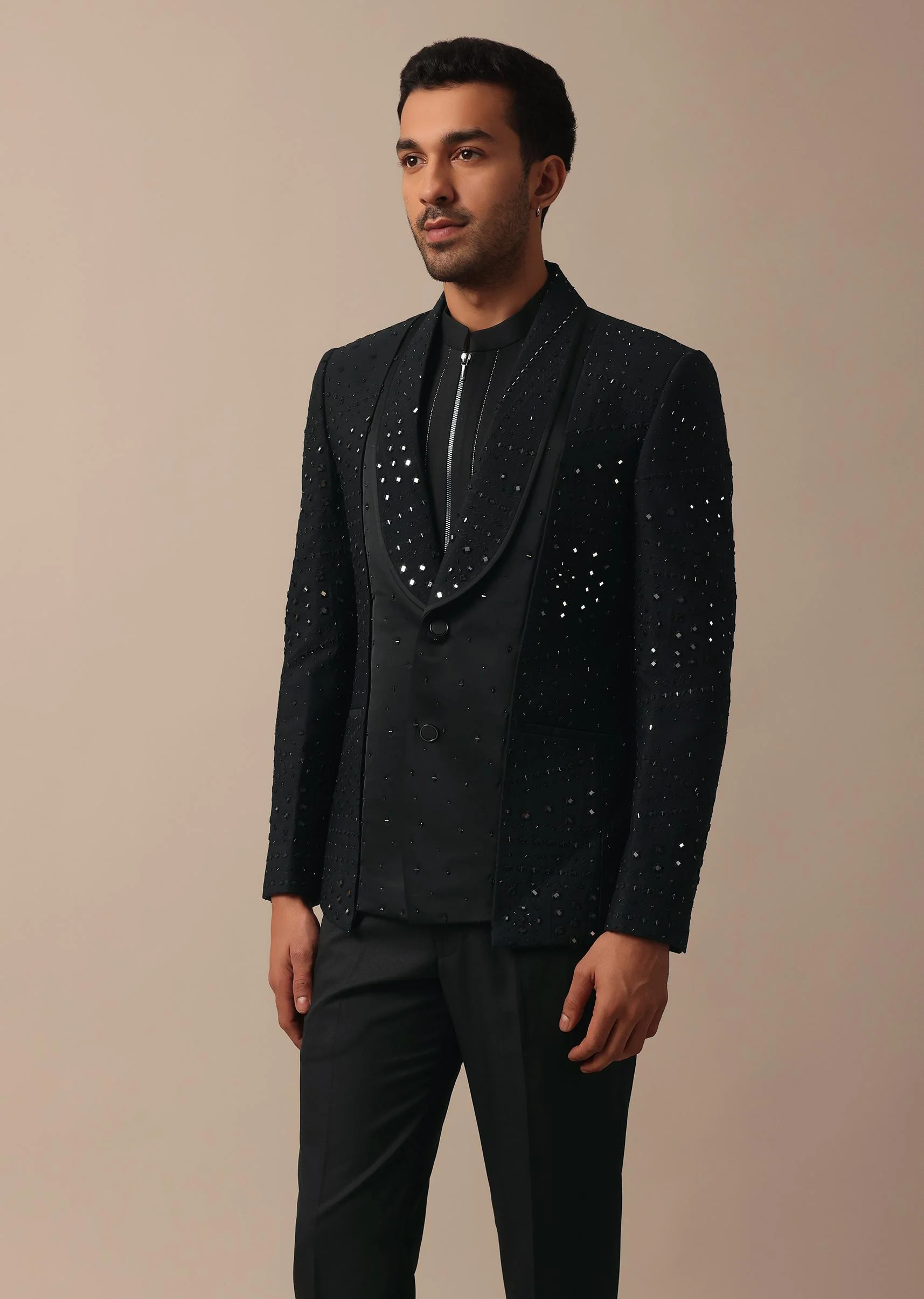 Refined Black Tuxedo Adorned with Intricate All Over Embroidery - Image 4